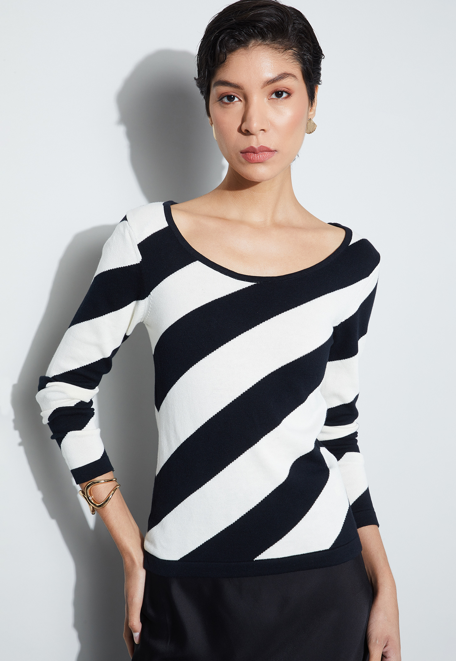 CODE Striped Scoop Neck Full Sleeves Top-picture-27