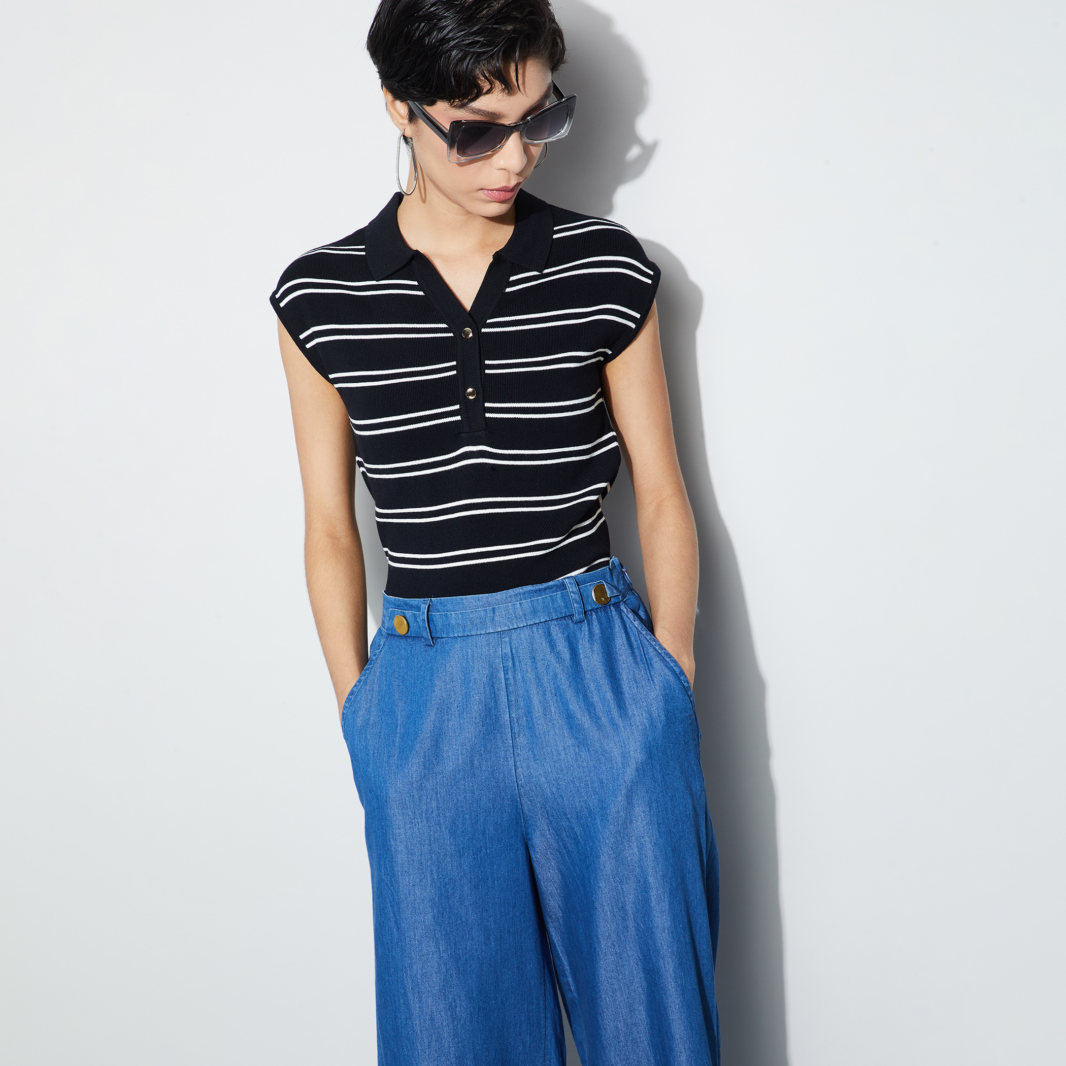 CODE CLASSIC Striped Buttoned Top-picture-16