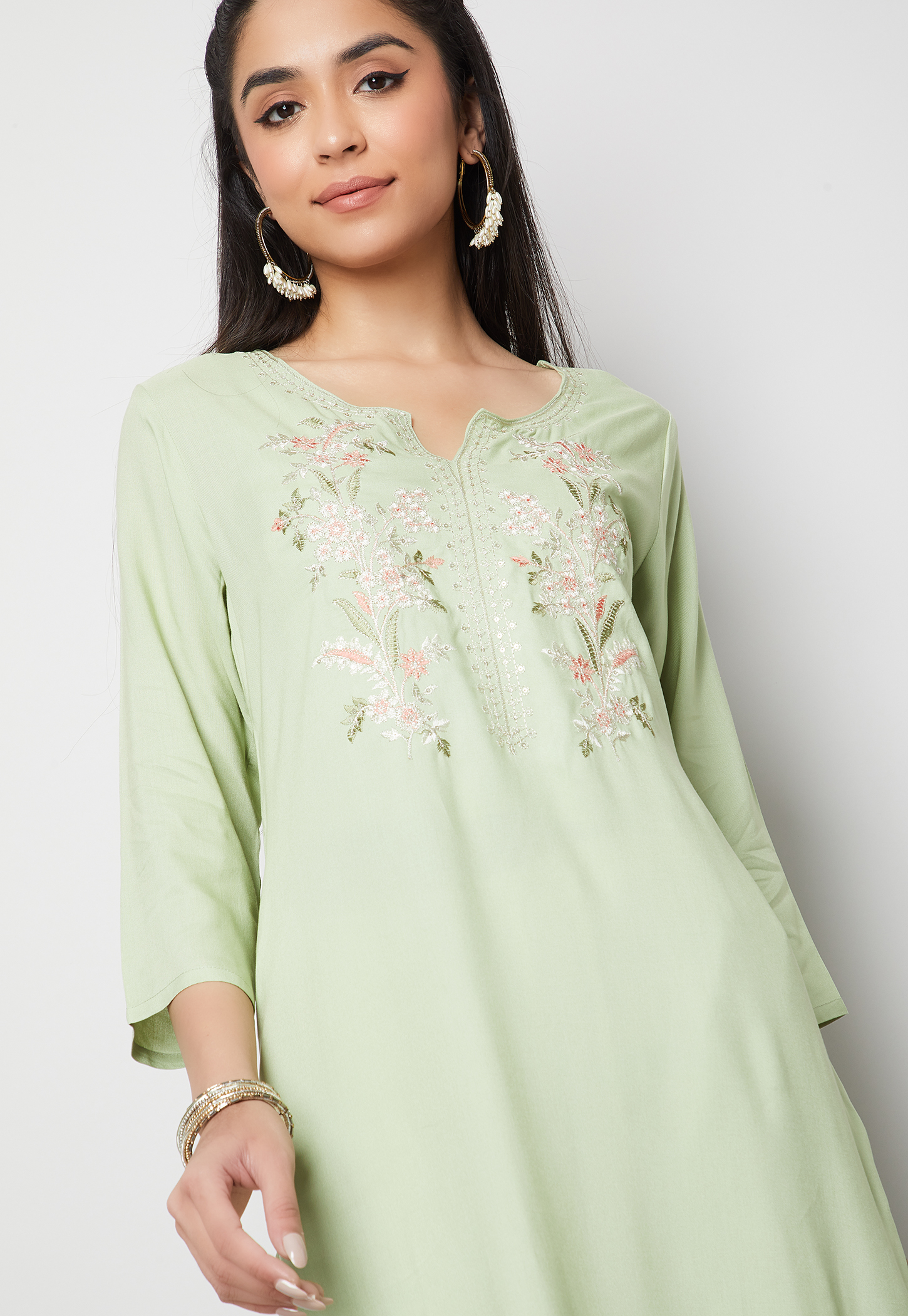 MELANGE Embroidered Straight Notched Neck Kurta-picture-49