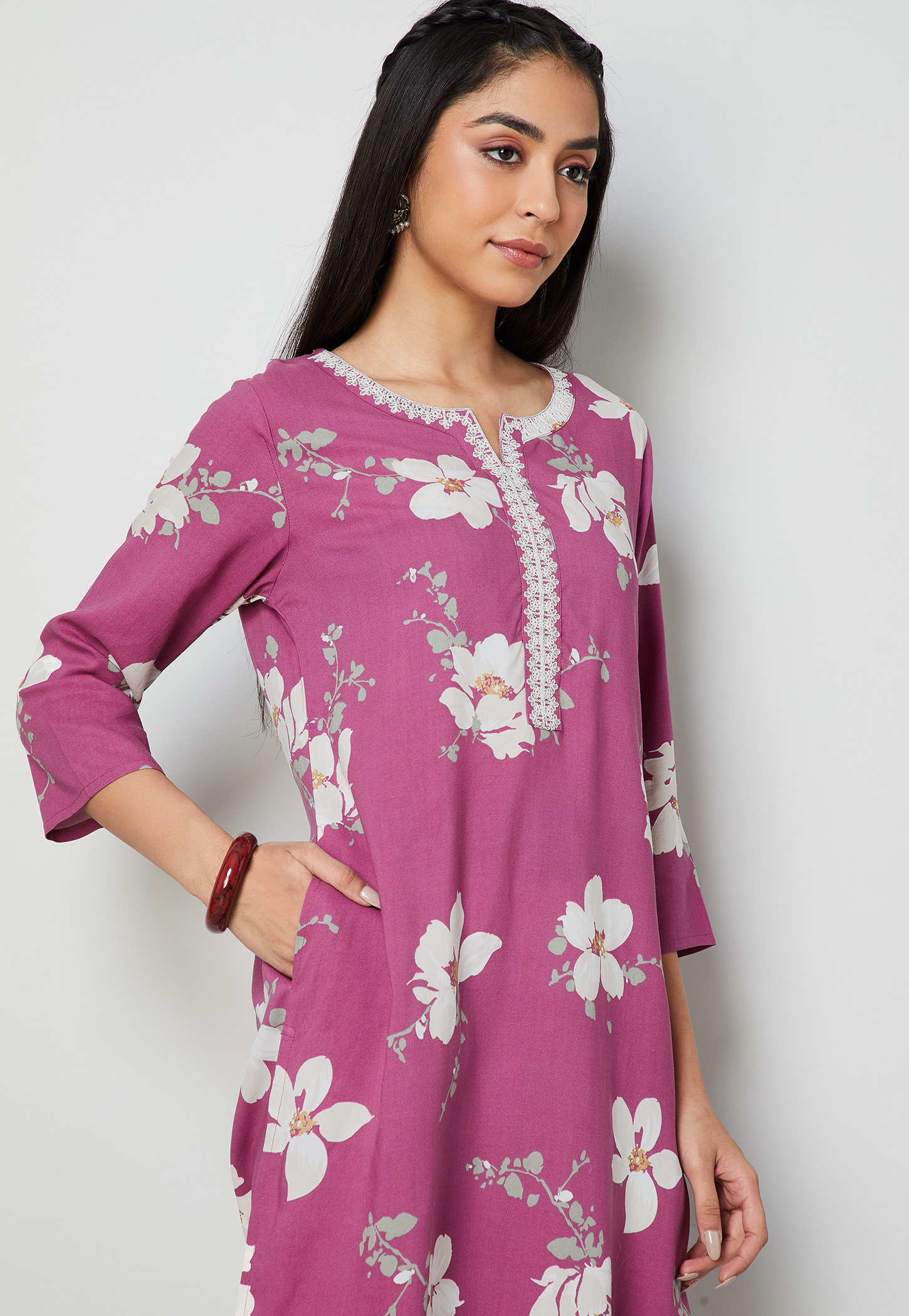 MELANGE Floral Print Straight Kurta-image-18