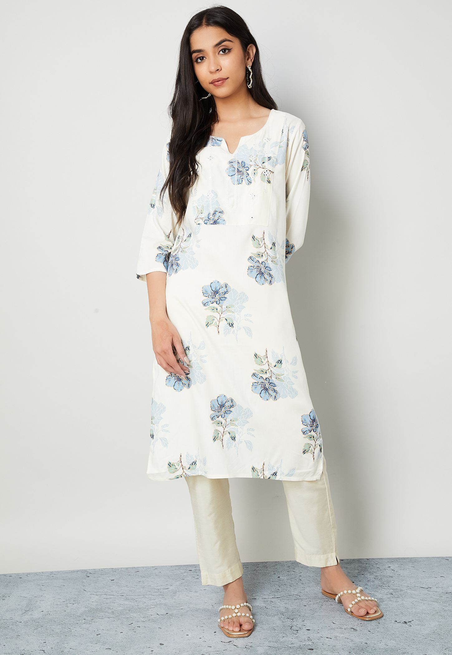 MELANGE Floral Print Straight Kurta-picture-24
