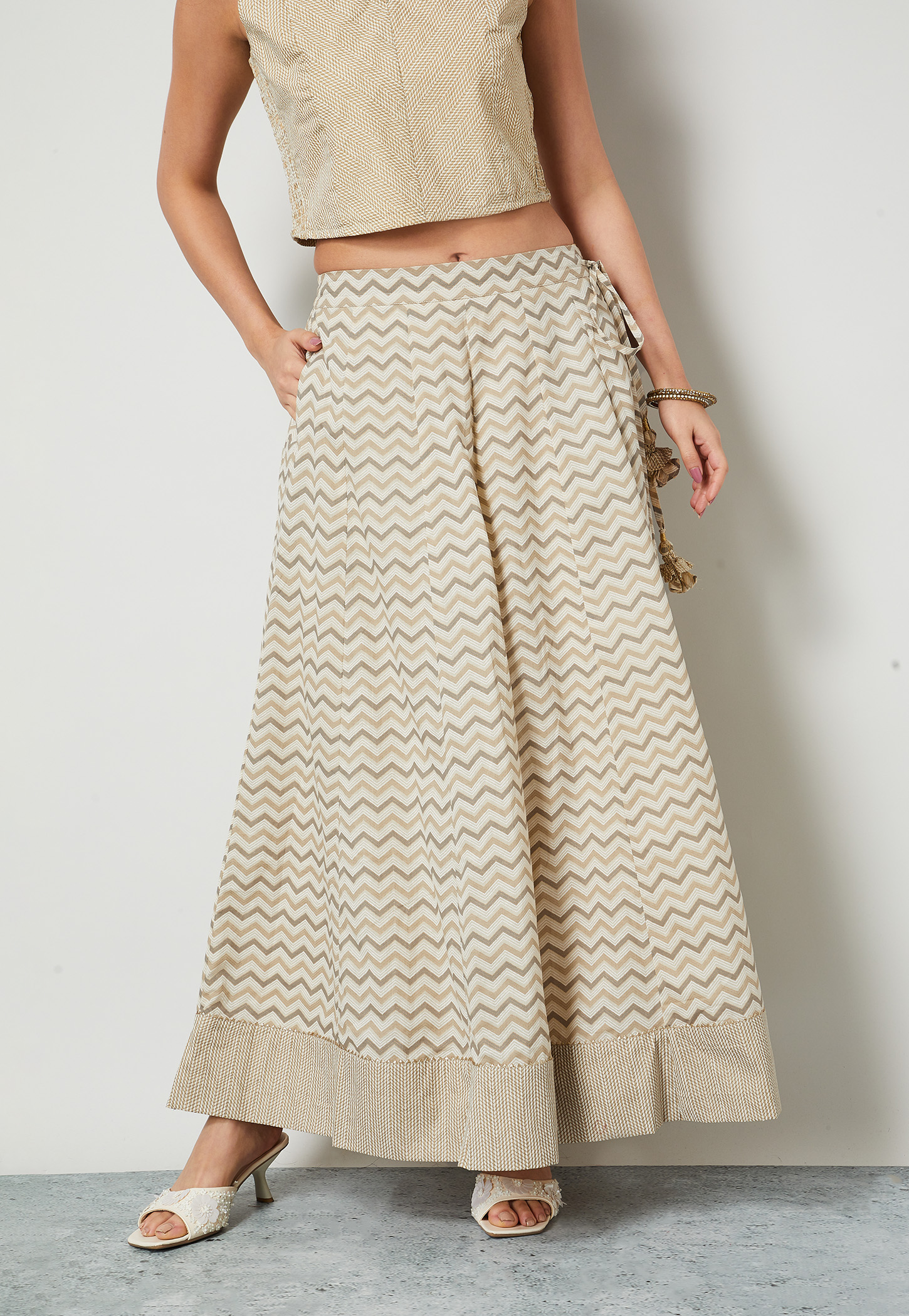 MELANGE Chevron Print Maxi Skirt-image-12