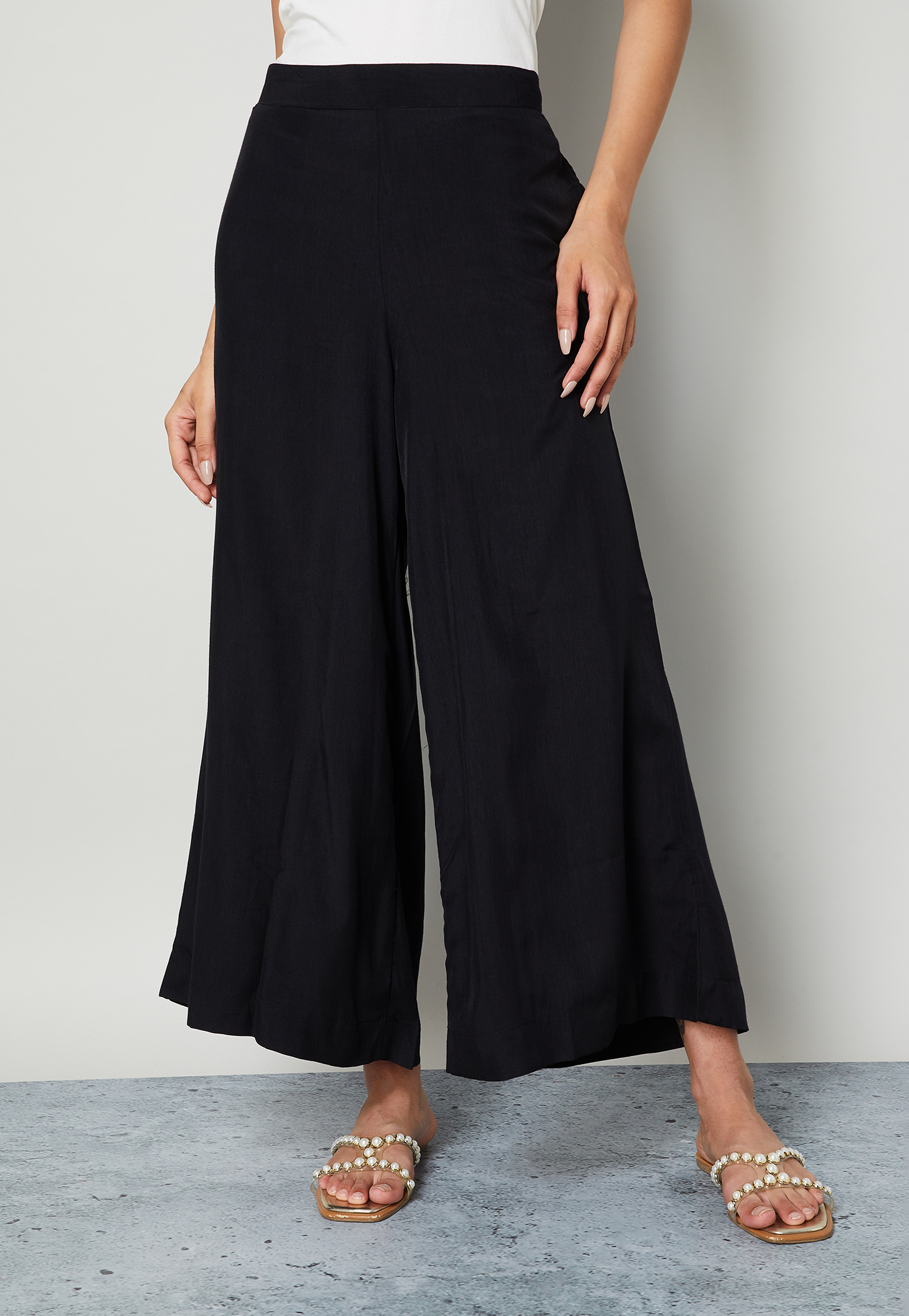 MELANGE Solid Elasticated Palazzos-picture-40