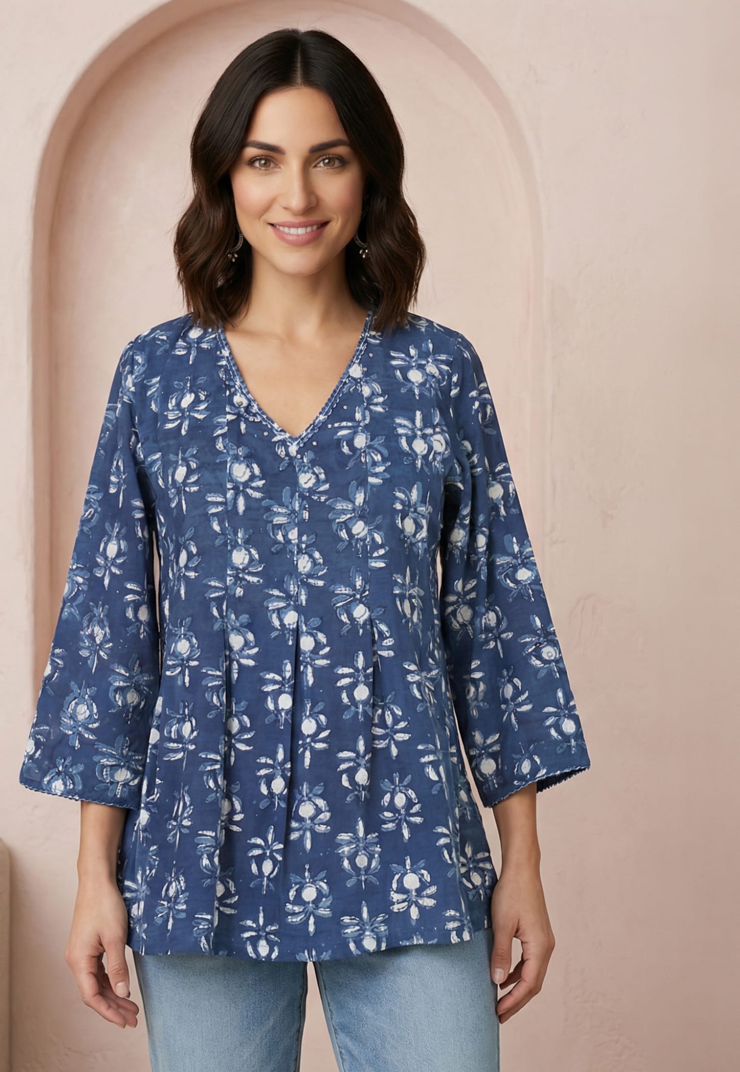 W Floral Print V-Neck Top-image-10