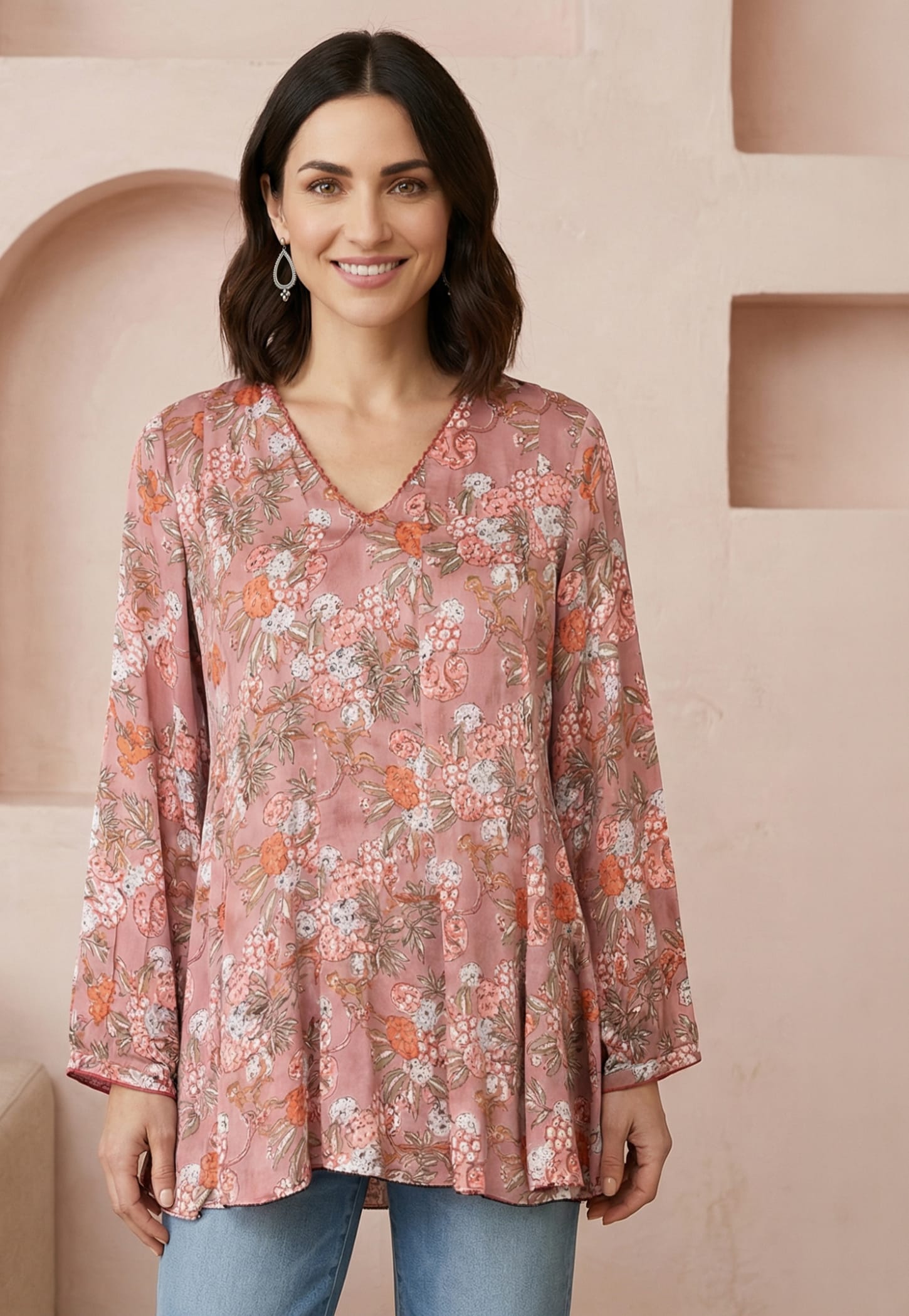 W Floral Print V-Neck Top-image-13