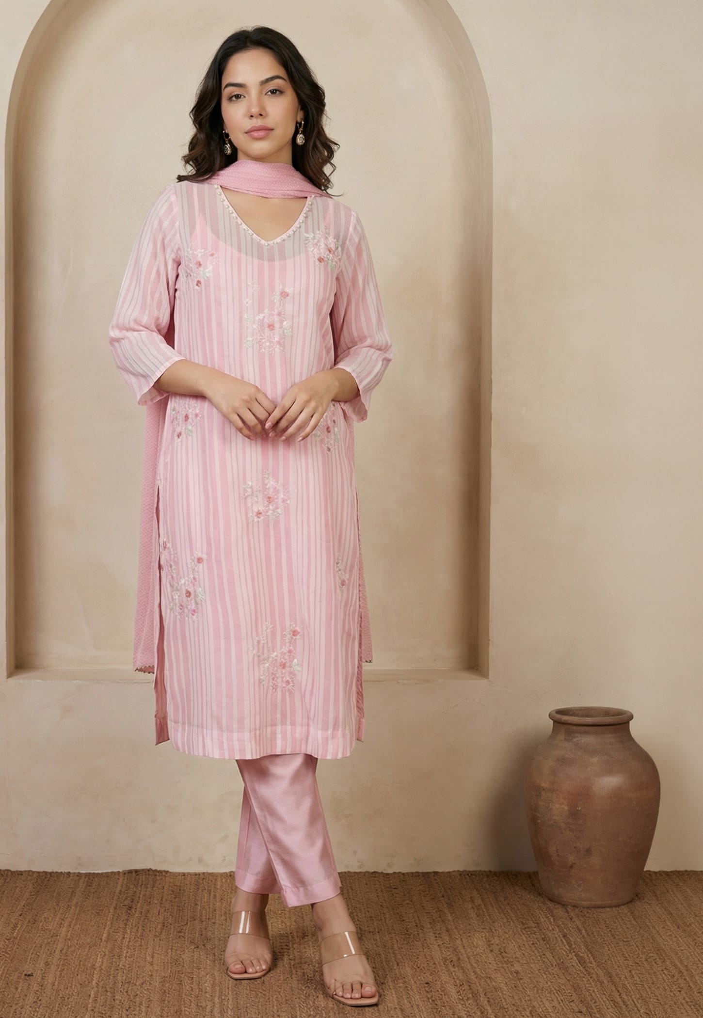 W Striped Kurta Set-image-10