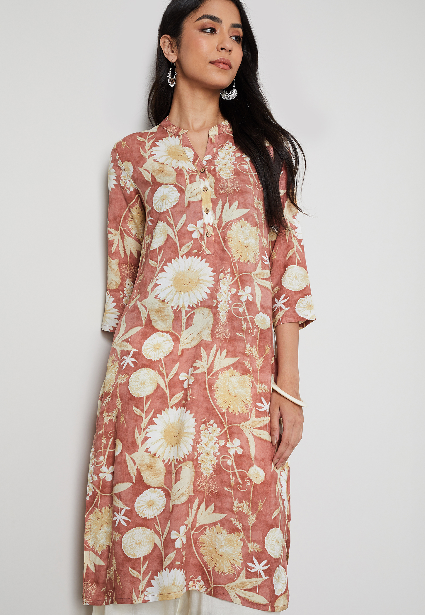 MELANGE Floral Print Straight Kurta-image-7