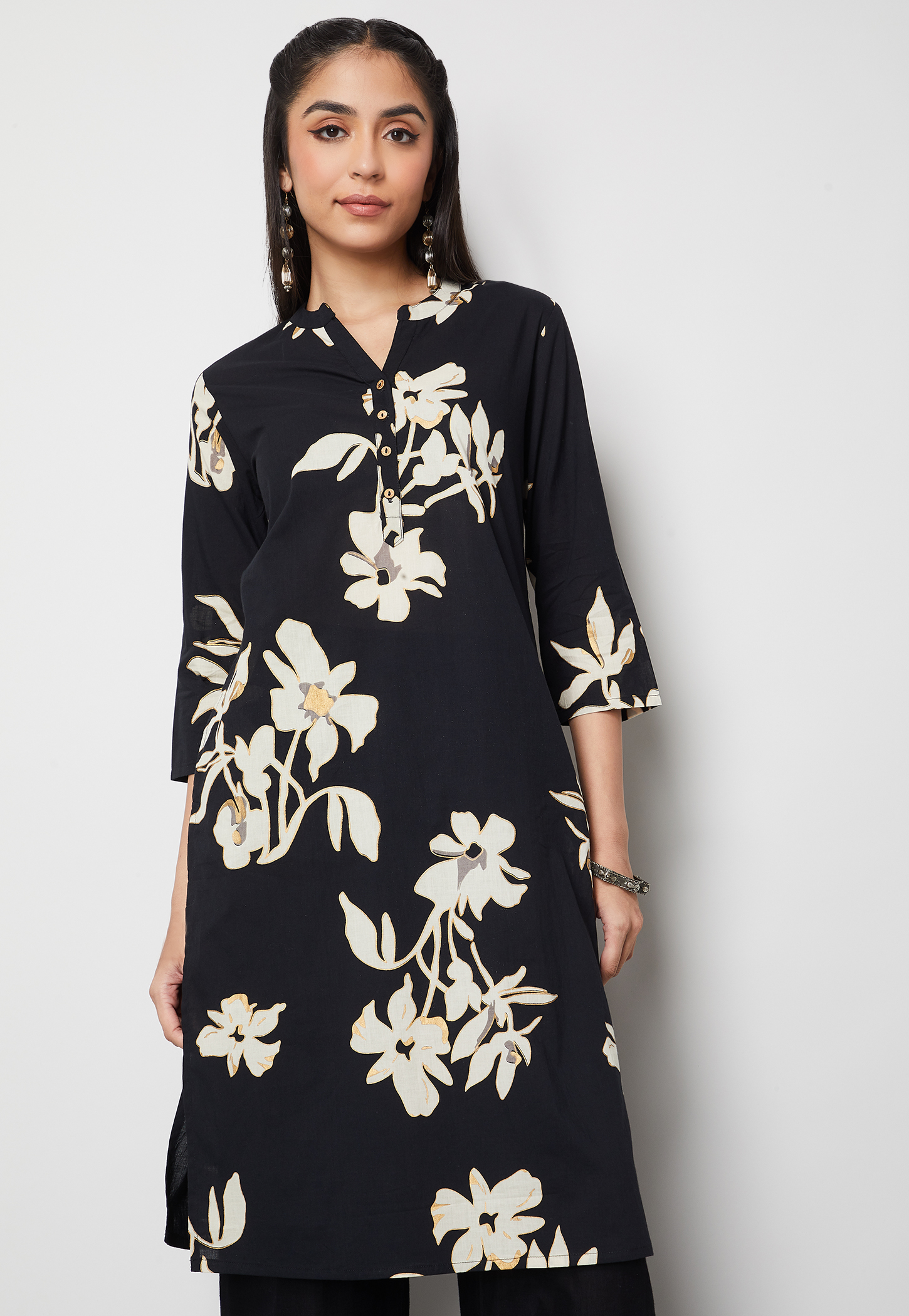 MELANGE Floral Print Notched Neck Straight Kurta-picture-29