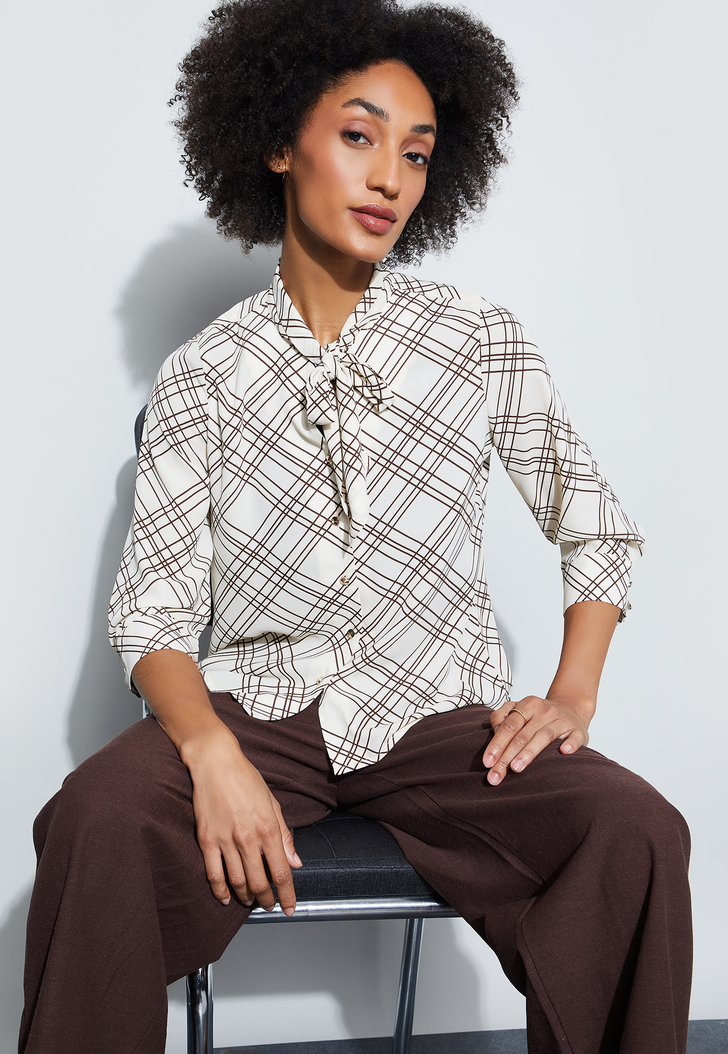 CODE CLASSIC Checked Tie-Up Neck Top-picture-18