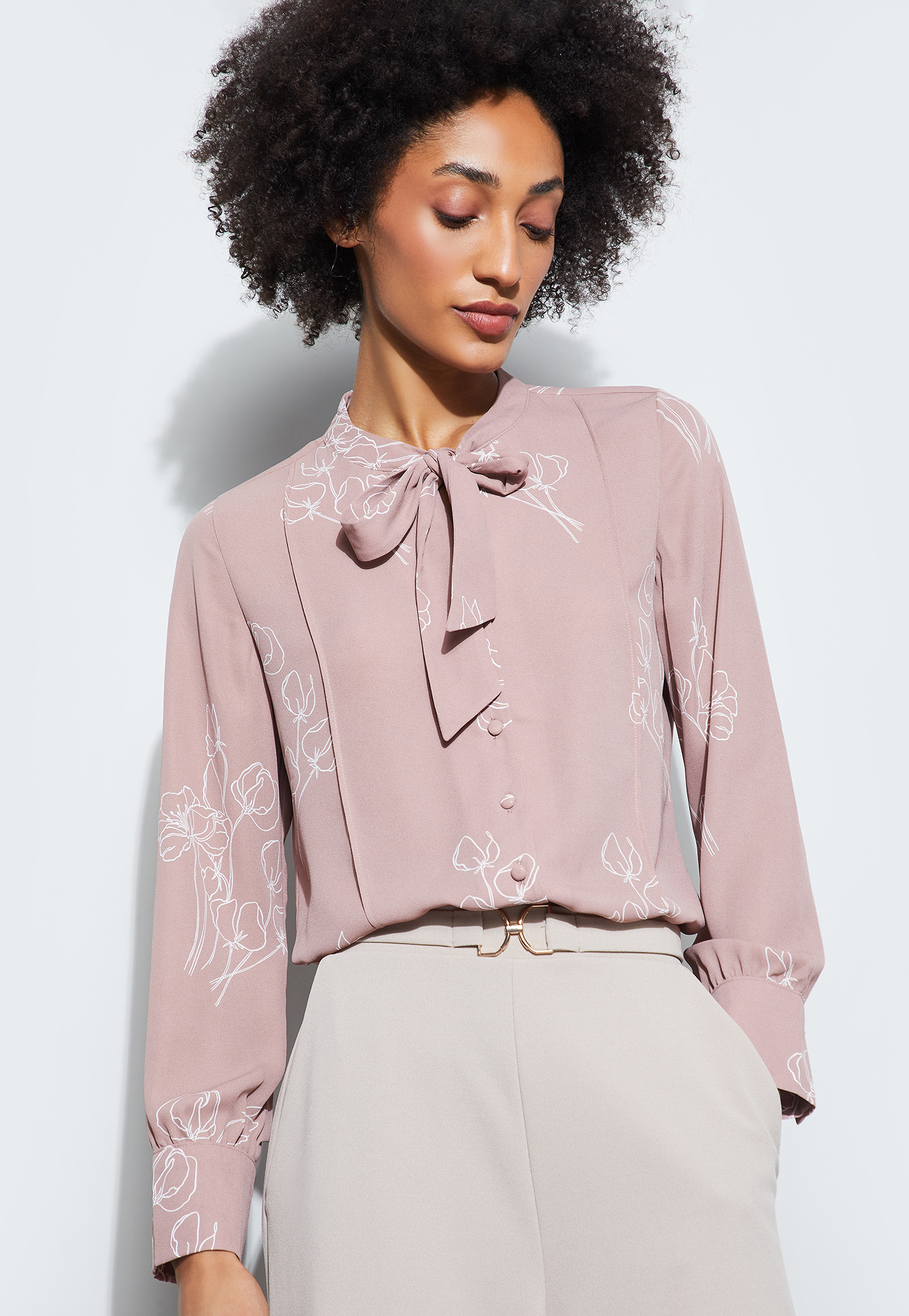 CODE CLASSIC Floral Print Tie-Up Neck Top-image-24