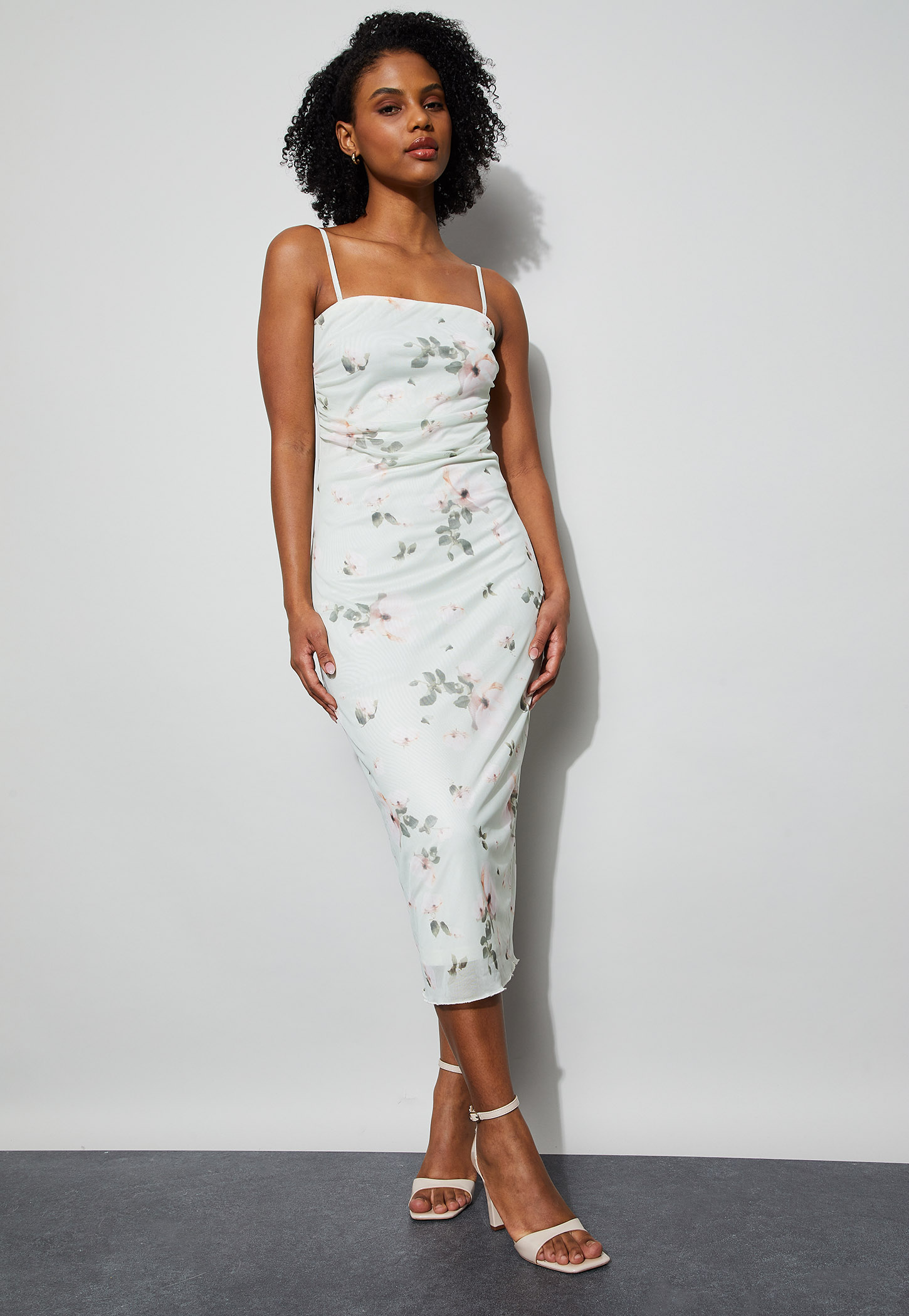 GINGER Floral Print Spaghetti Bodycon Midi Dress-picture-27