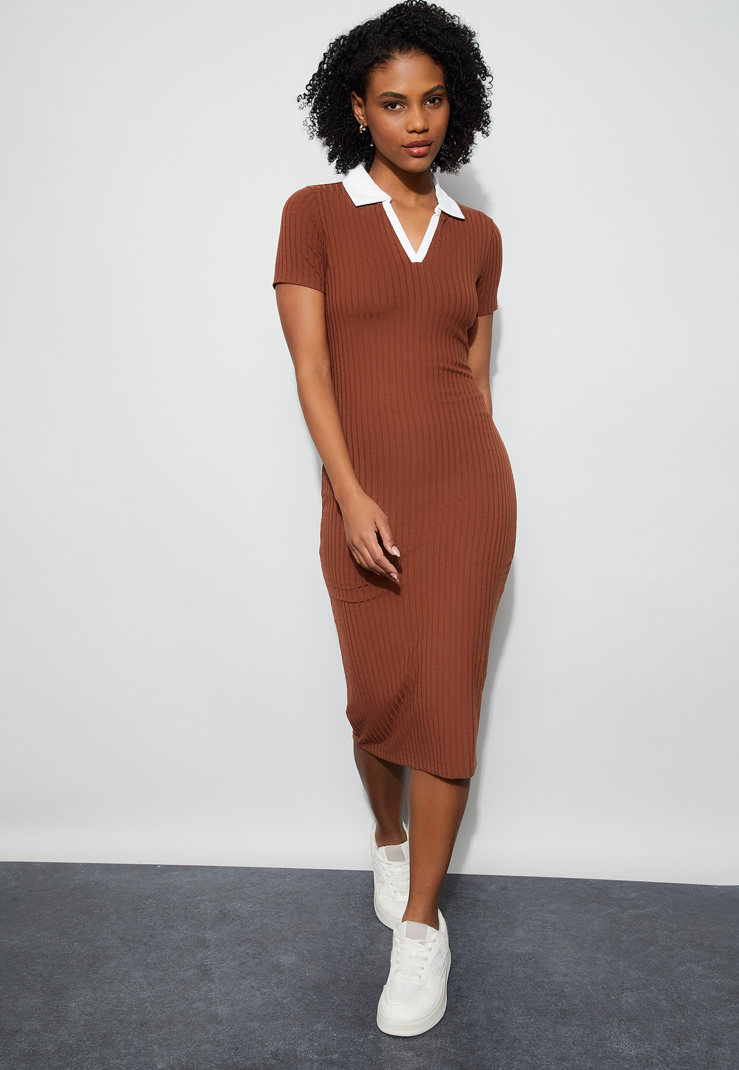 GINGER Ribbed V-Neck Midi Dress-picture-42