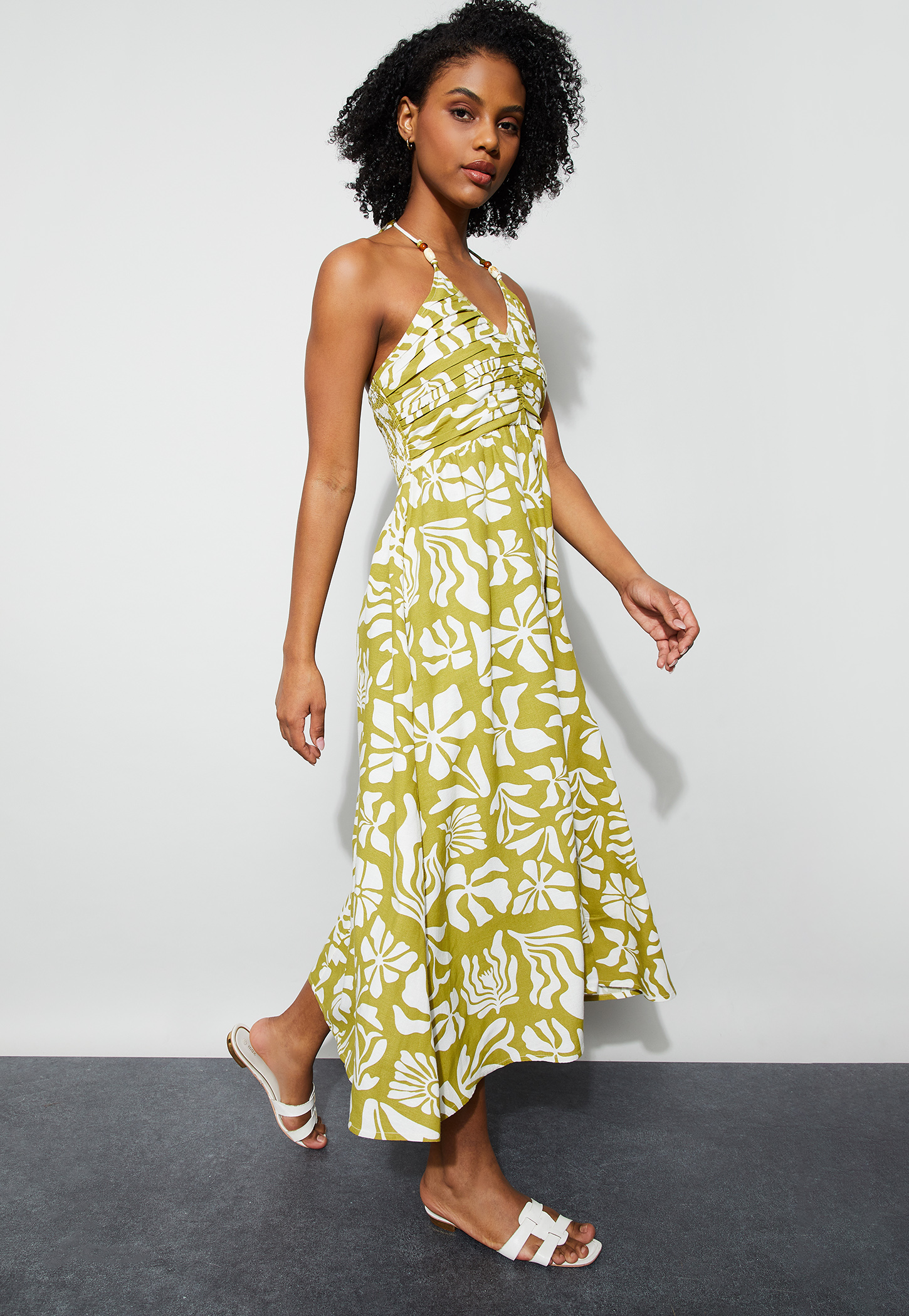 GINGER Floral Print Spaghetti Neck Midi Dress-picture-26