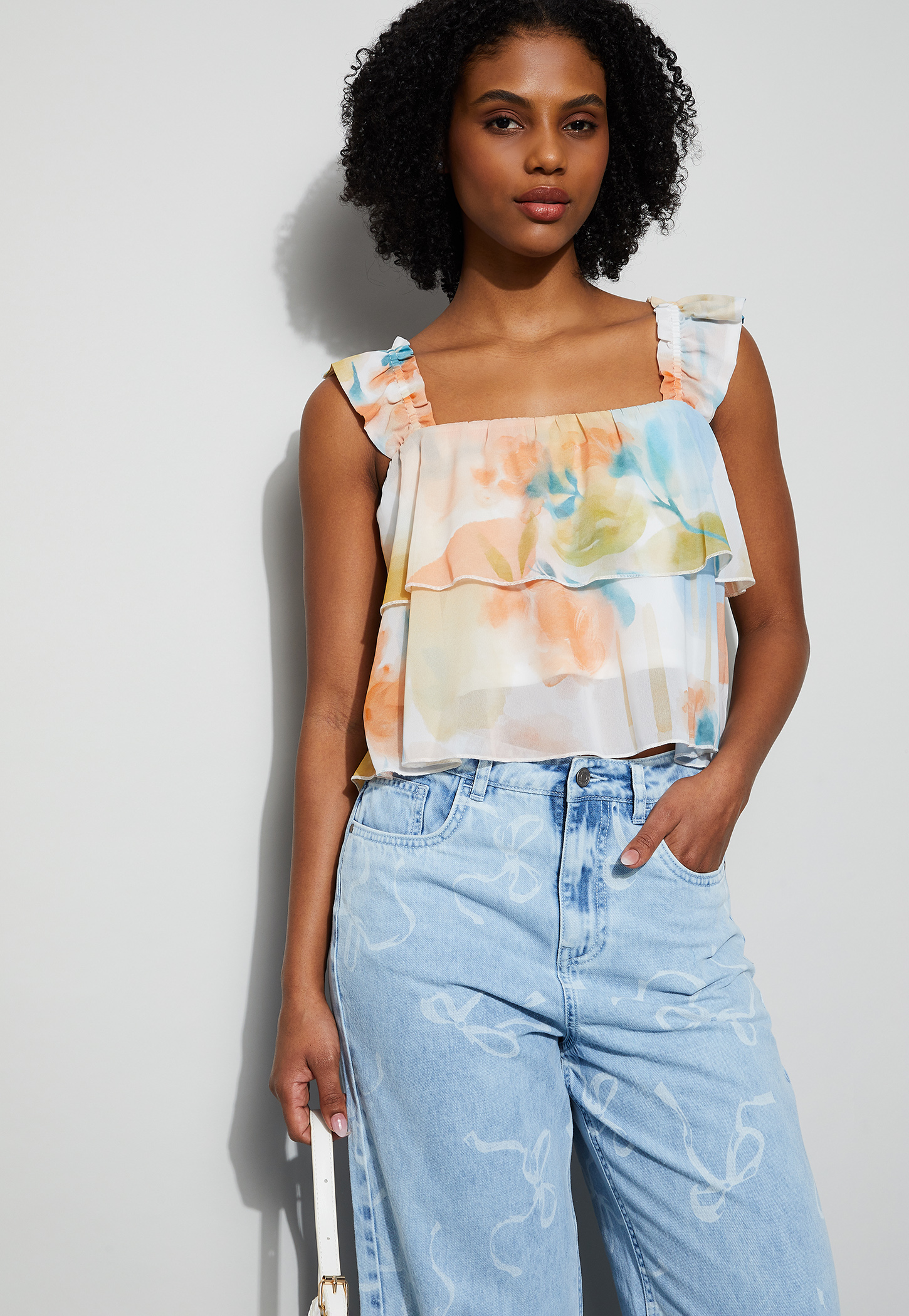 GINGER Floral Print Square Neck Sheer Crop Top-picture-25