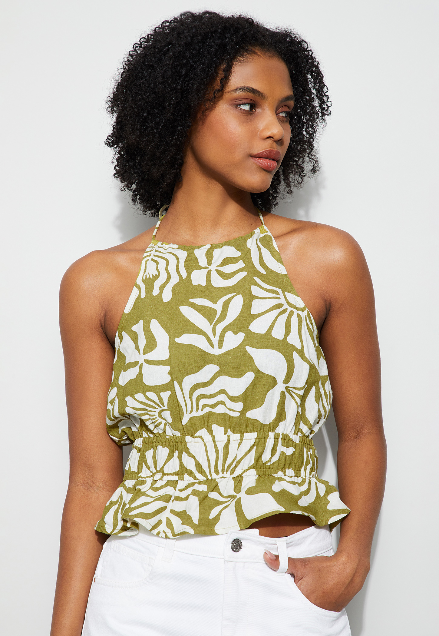 GINGER Floral Print Halter Neck Tie-Up Top-picture-35