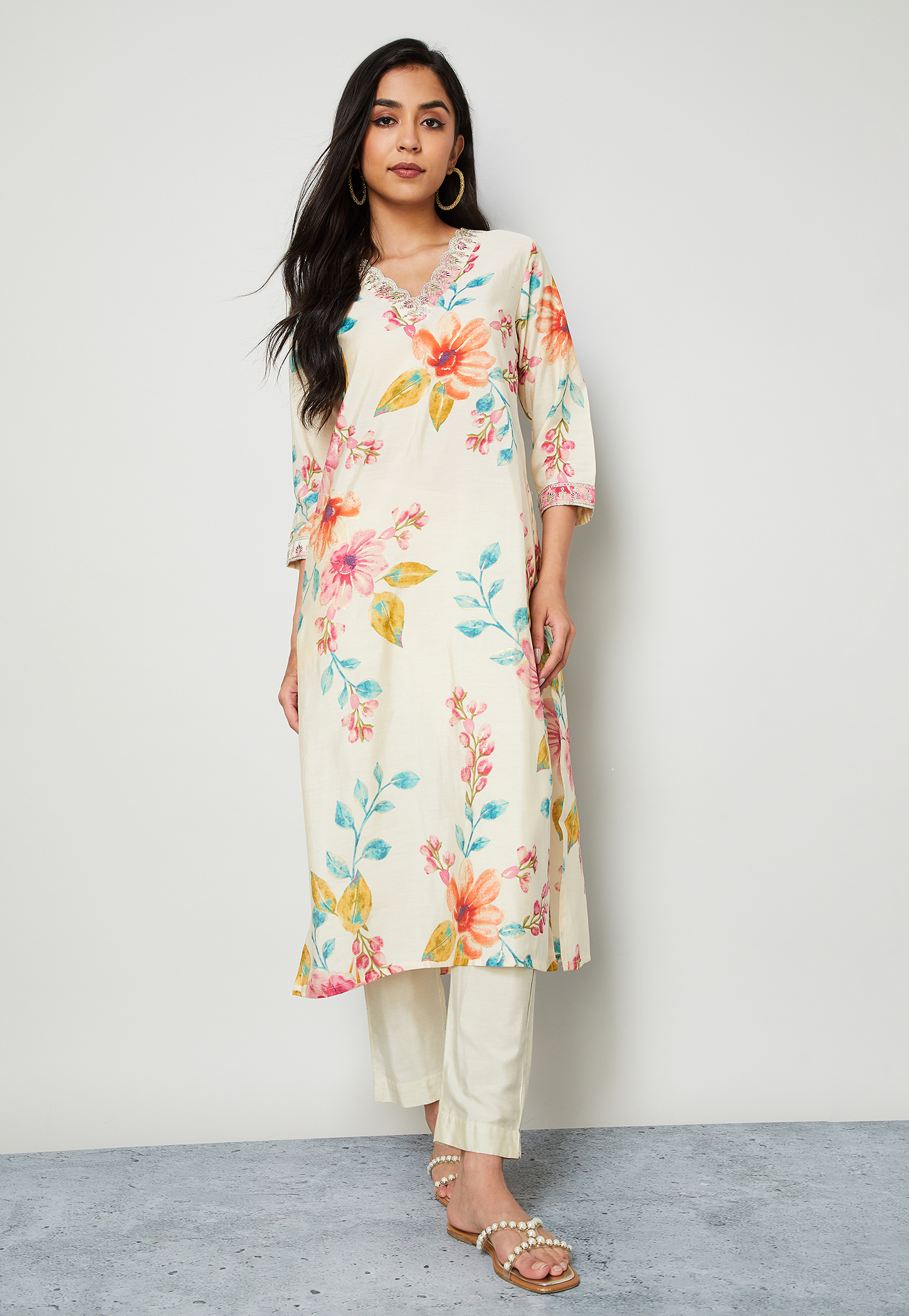 MELANGE Floral Print Straight Kurta-picture-11