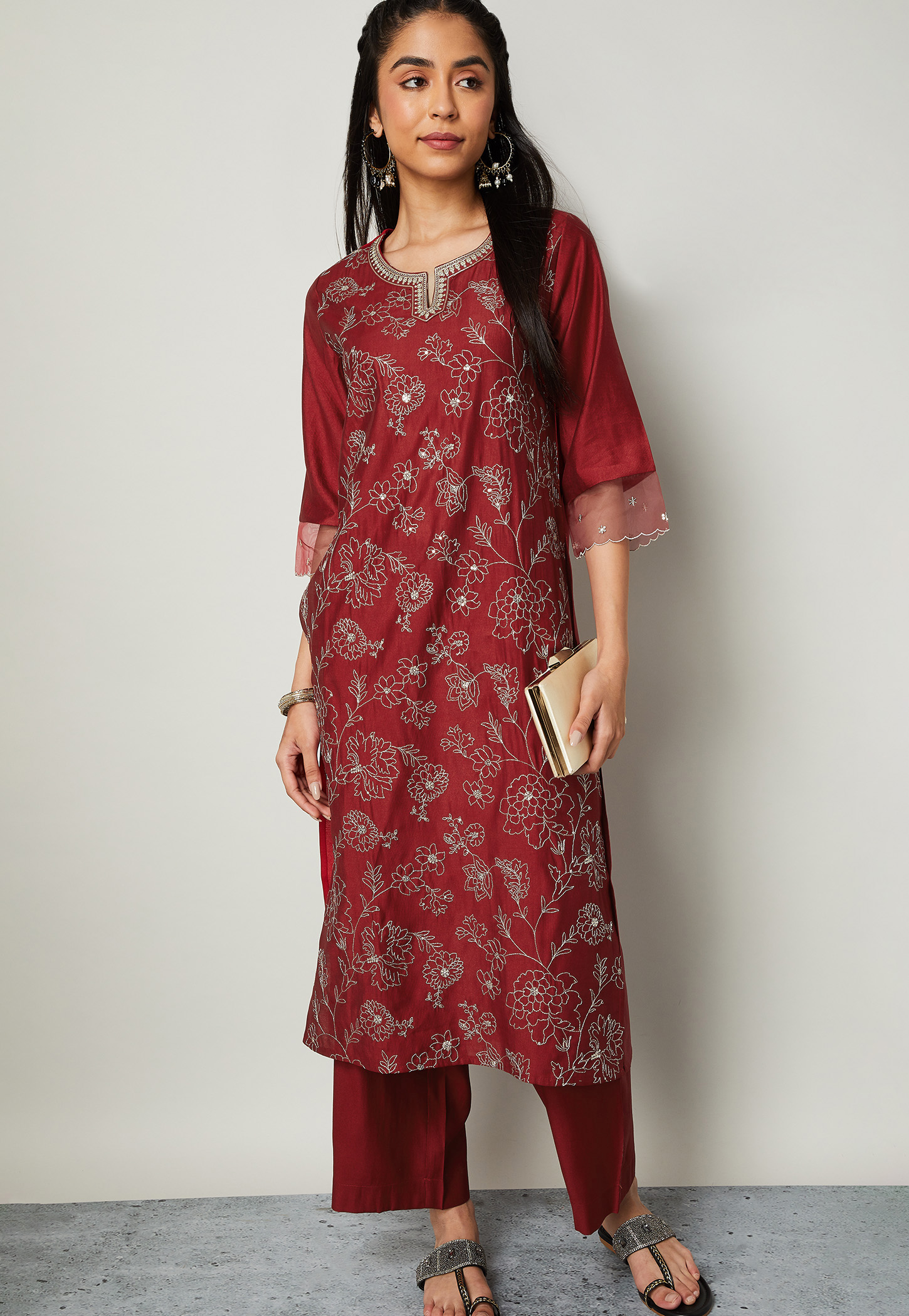 MELANGE Floral Embroidered Straight Kurta Set-picture-42