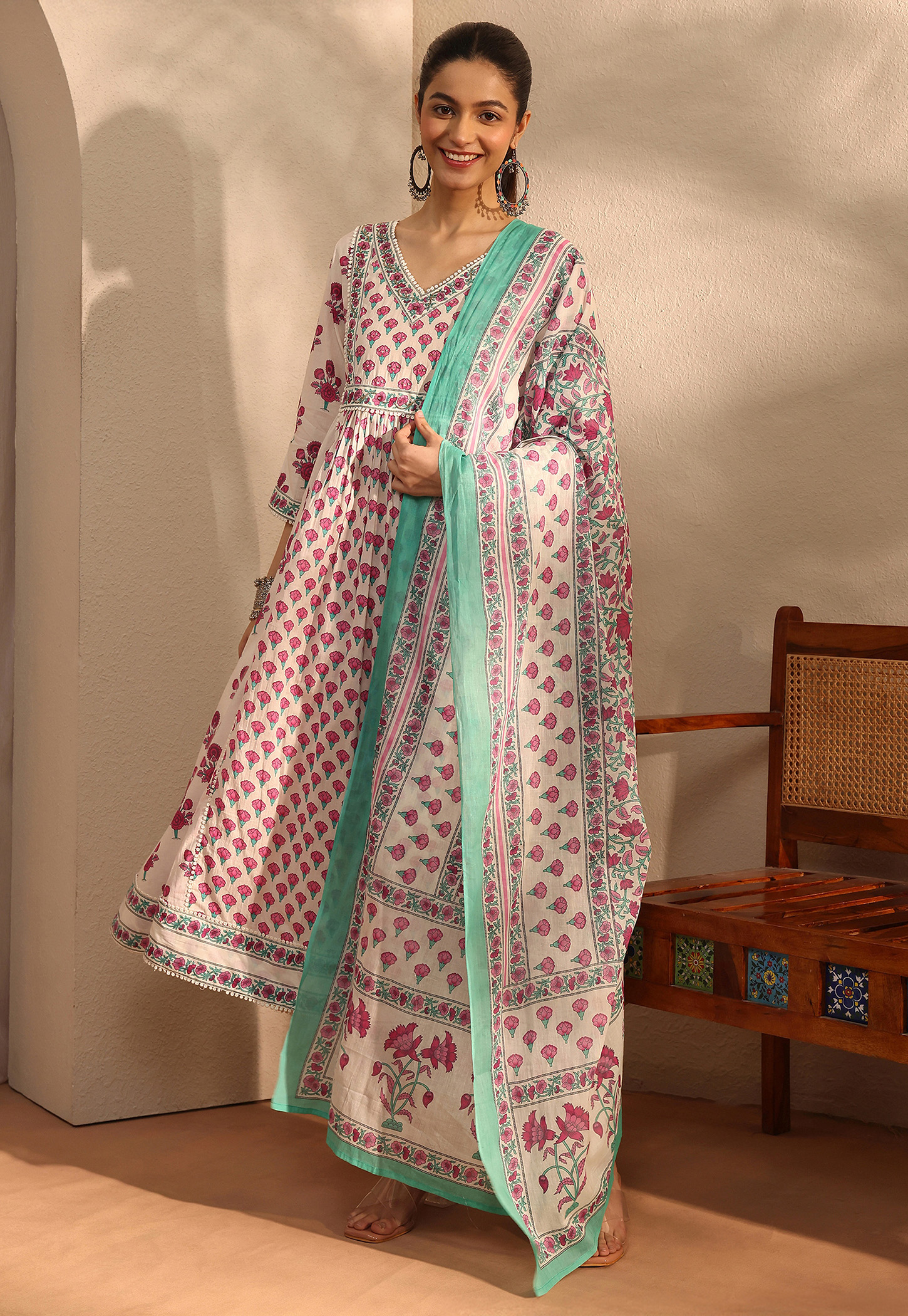 LIBAS Floral Print Anarkali Kurta Set-image-30