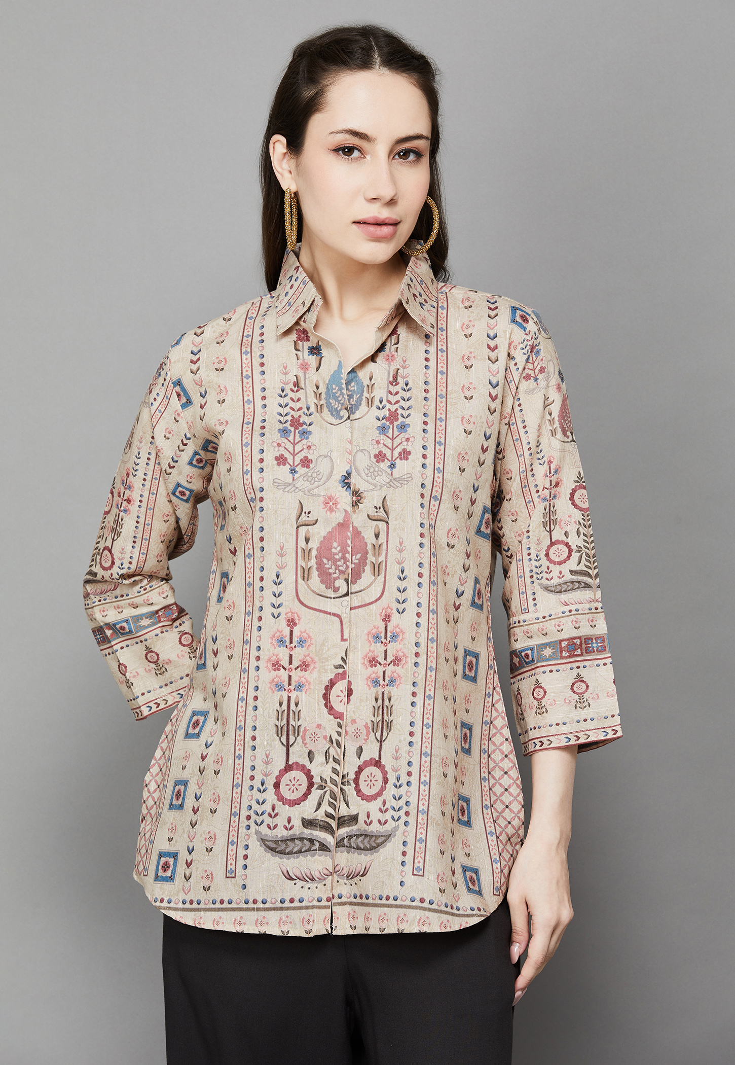 SPAN Ethnic Motif Collared 3/4th Sleeves Straight Kurti-picture-15