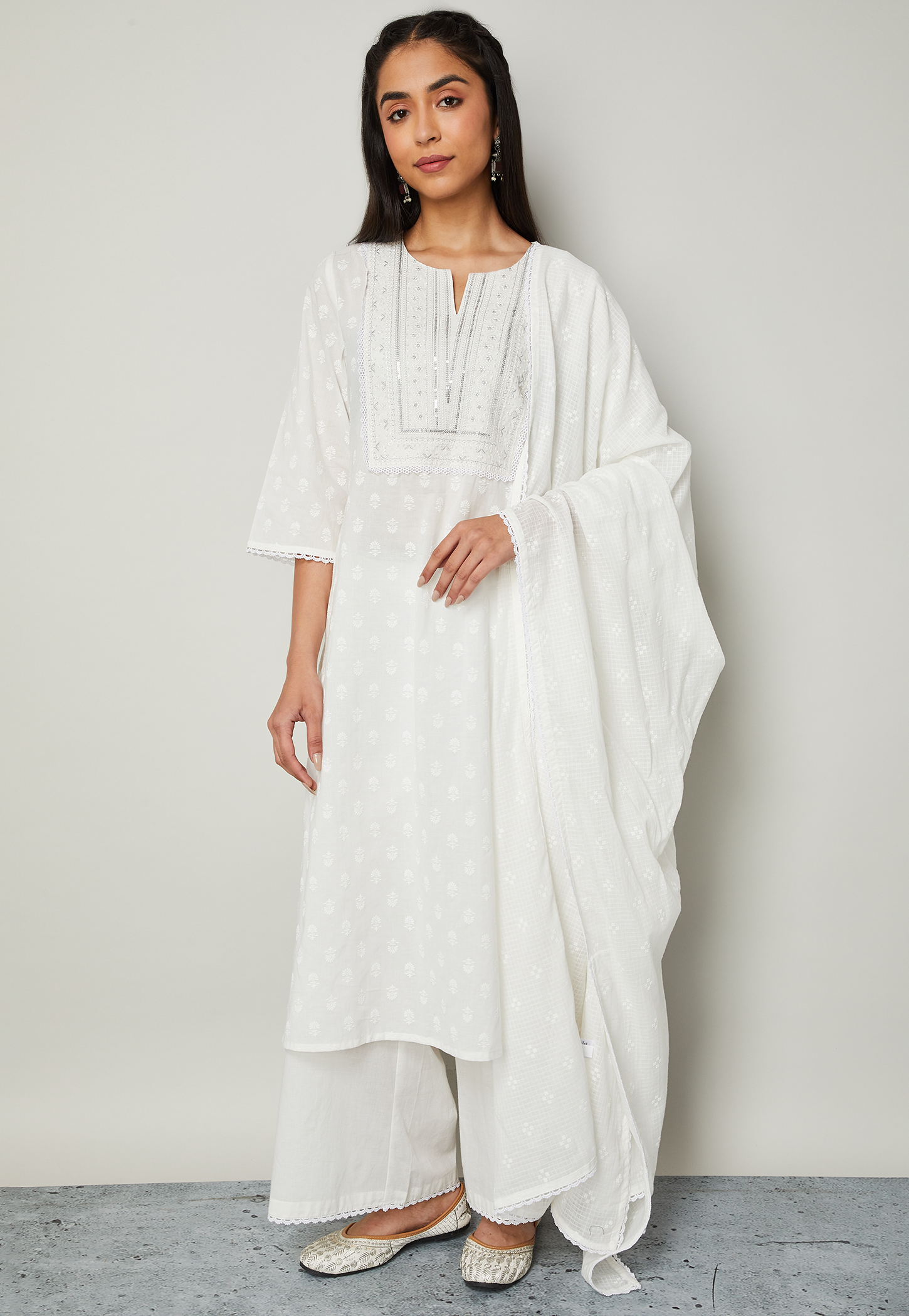 MELANGE Embroidered Yoke Straight Kurta Set-picture-11