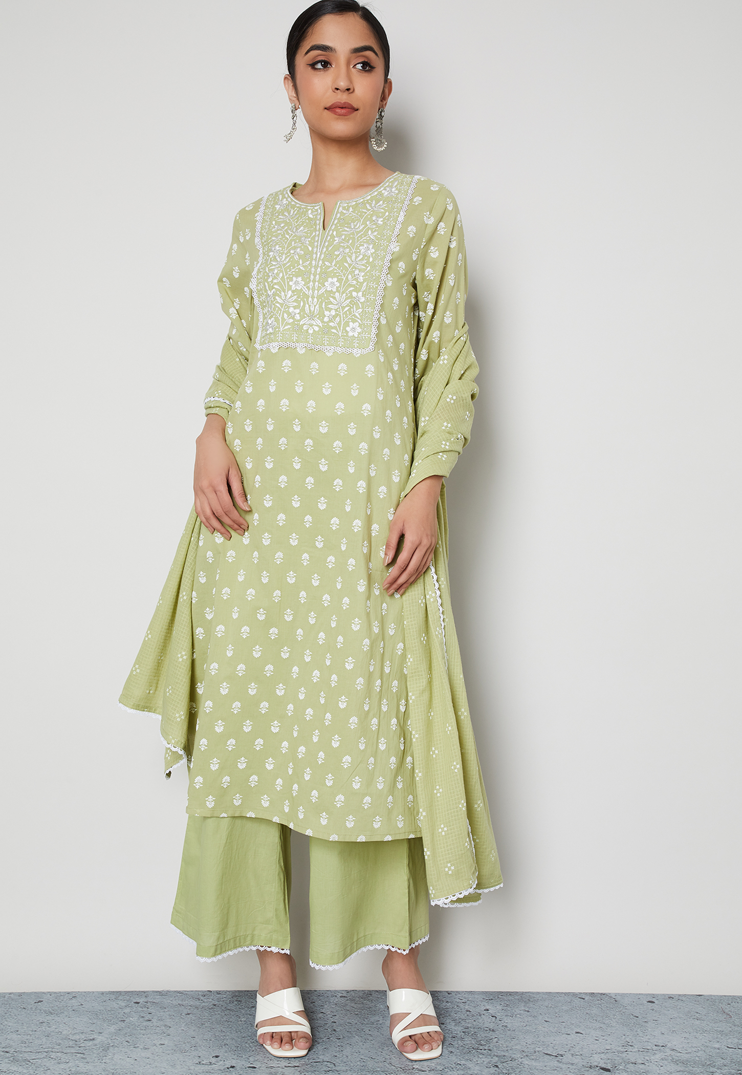 MELANGE Puffed Print Straight Kurta Set-picture-29