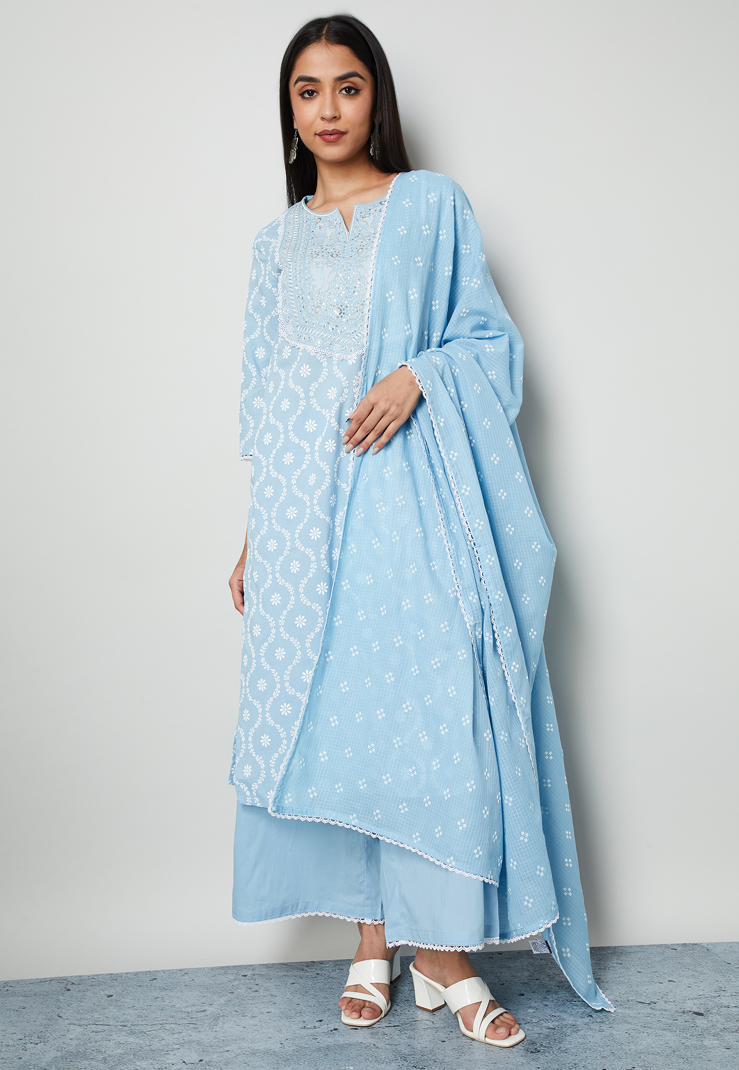 MELANGE Embroidered Yoke Straight Kurta Set-picture-14