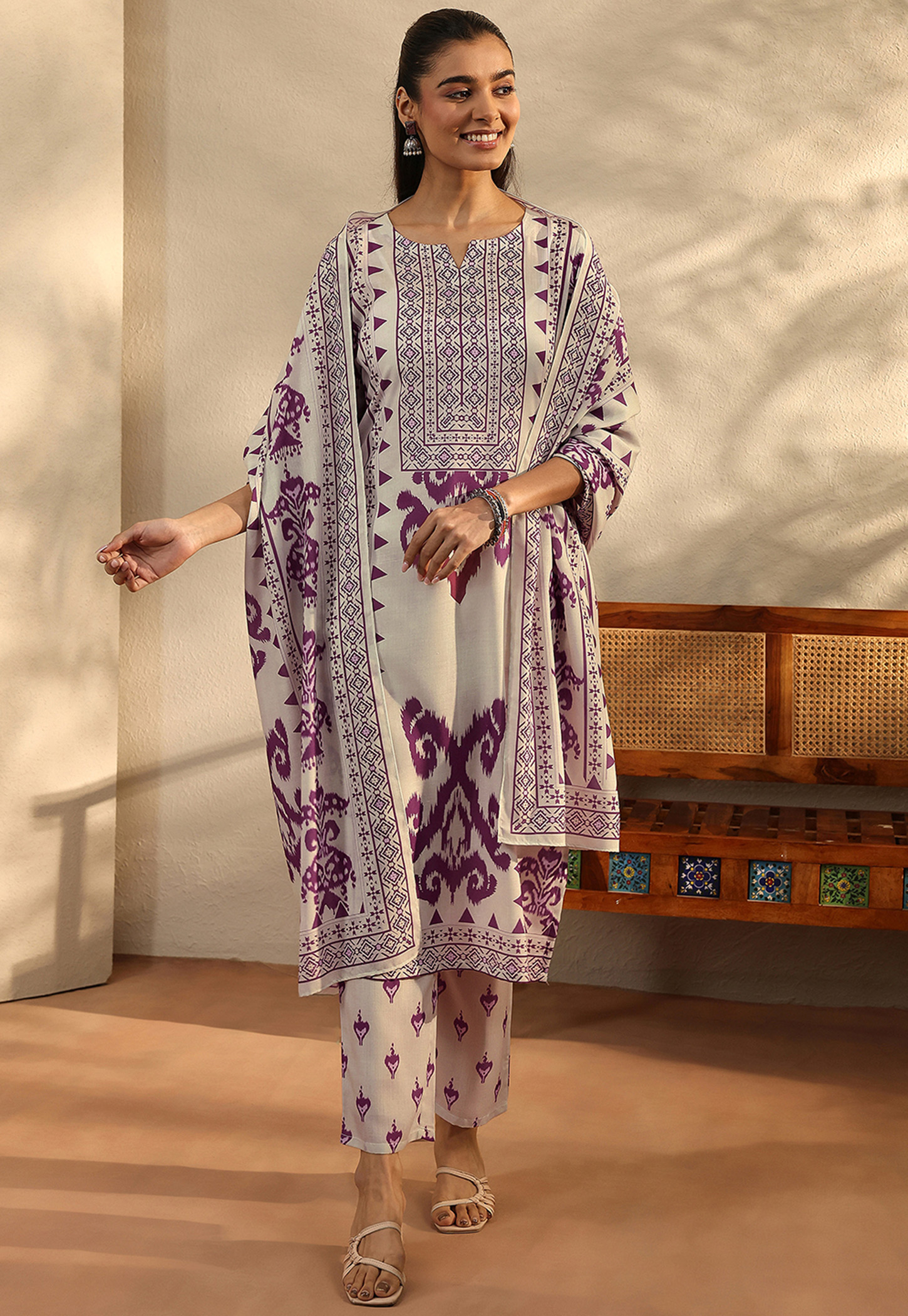 LIBAS Ikat Print Straight Kurta Set-picture-42