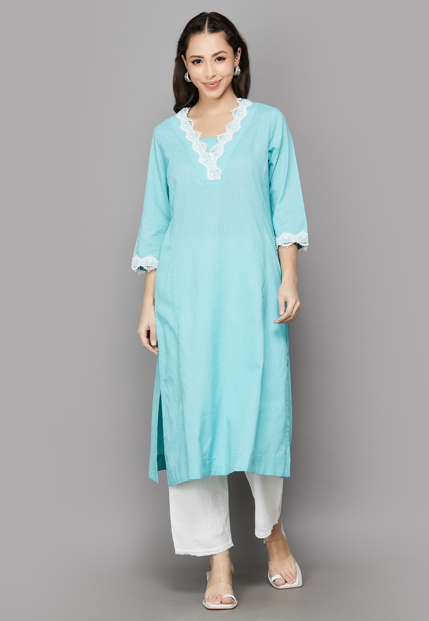 BIBA Striped Lace Detail Straight Kurta-picture-11