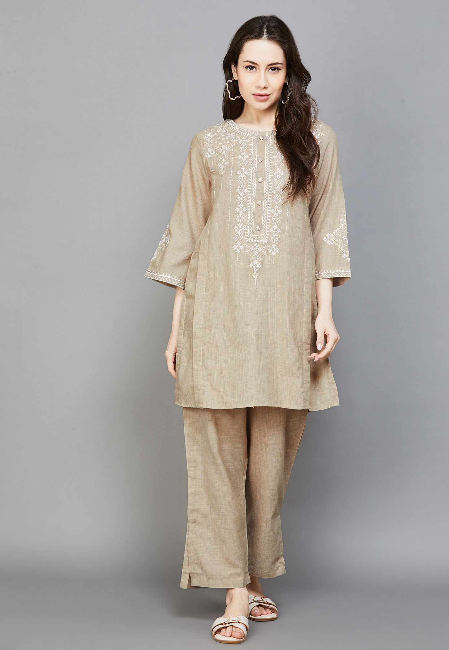 BIBA Embroidered Kurta Palazzo Set-picture-45