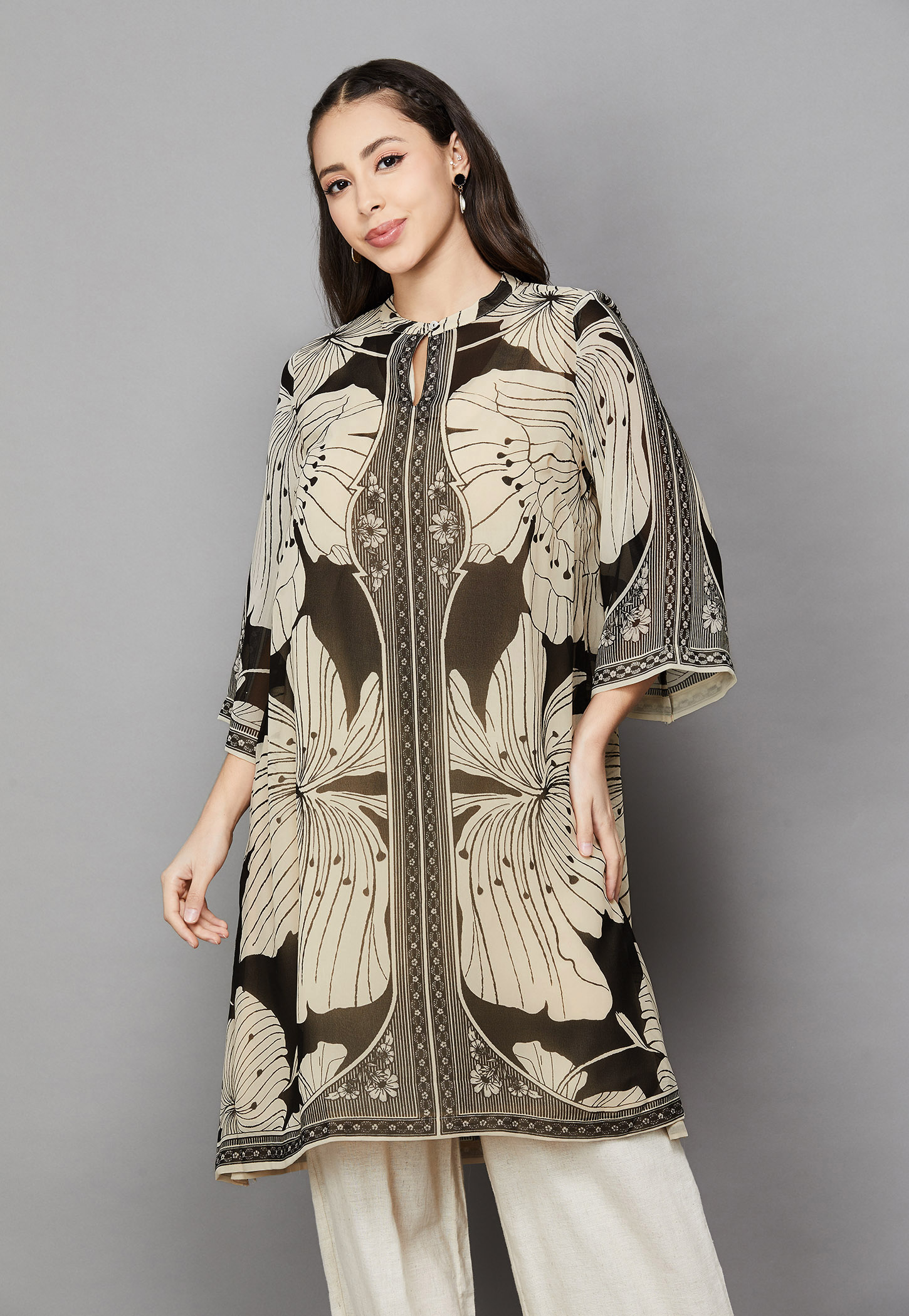 BIBA Floral Print Keyhole A-line Kurta Set-picture-35