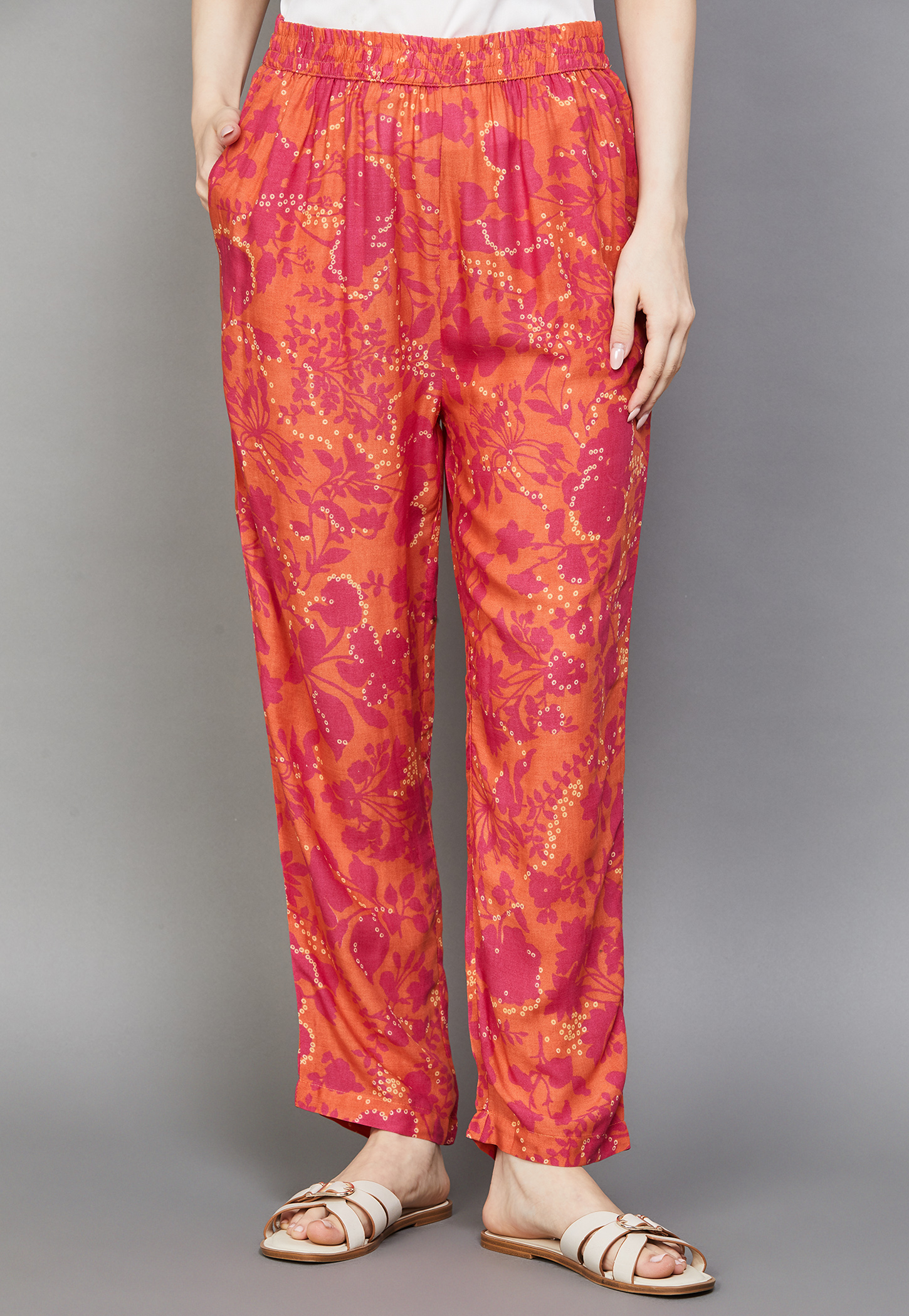 W Floral Print Straight Pants-picture-49