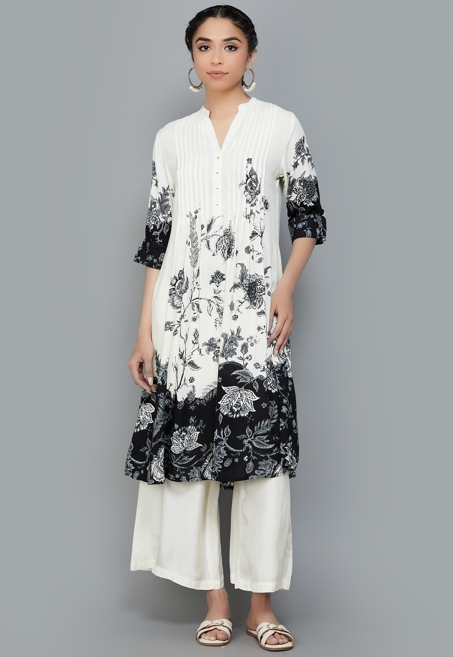 BIBA Flared Floral Print Notched Neck Kurta-picture-46