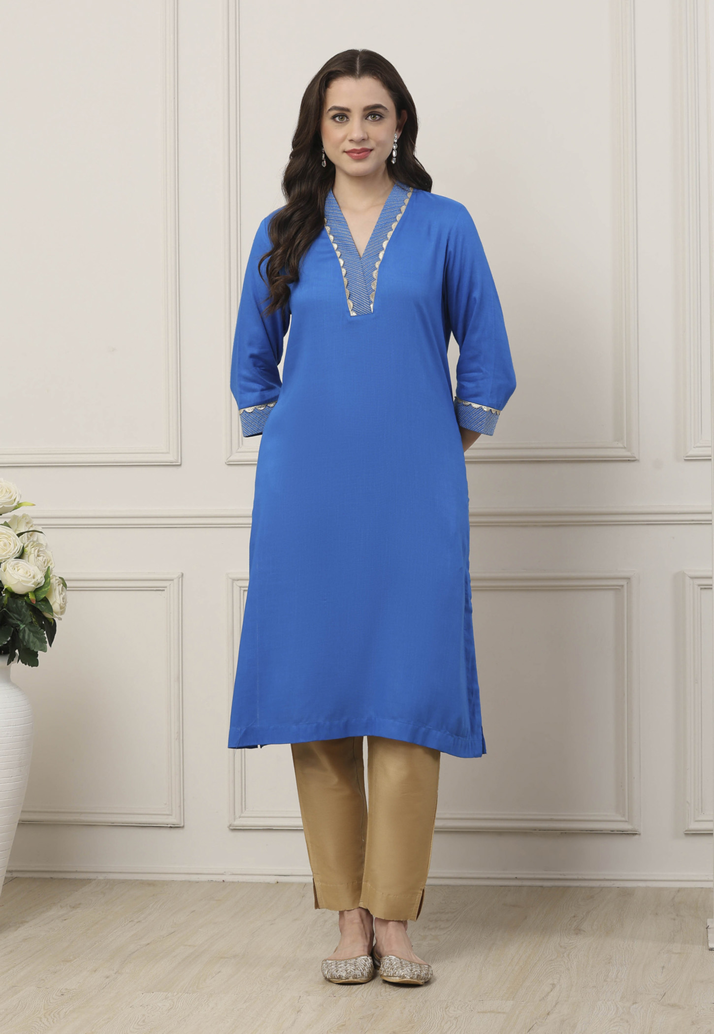 BIBA Straight Embroidered V-Neck Kurta-picture-37