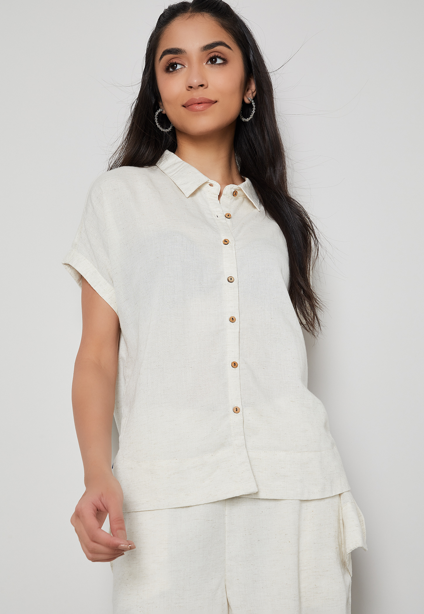 MELANGE Solid Shirt Style Top-picture-20