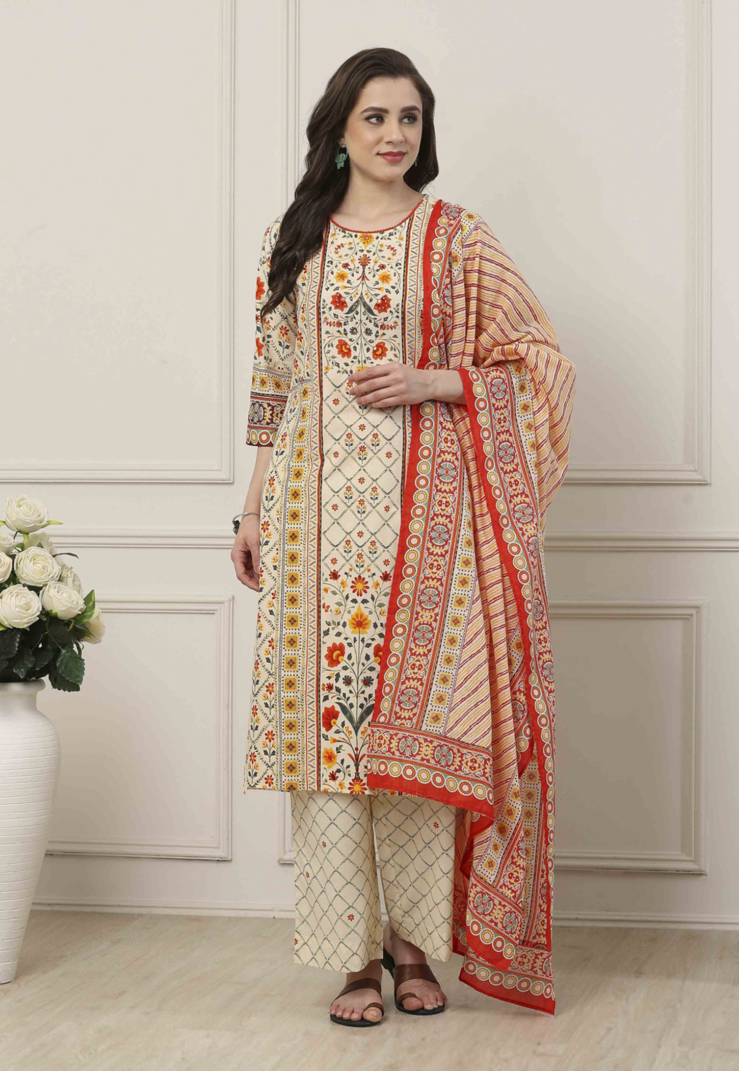 BIBA Floral Kurta Palazzo Set-picture-31