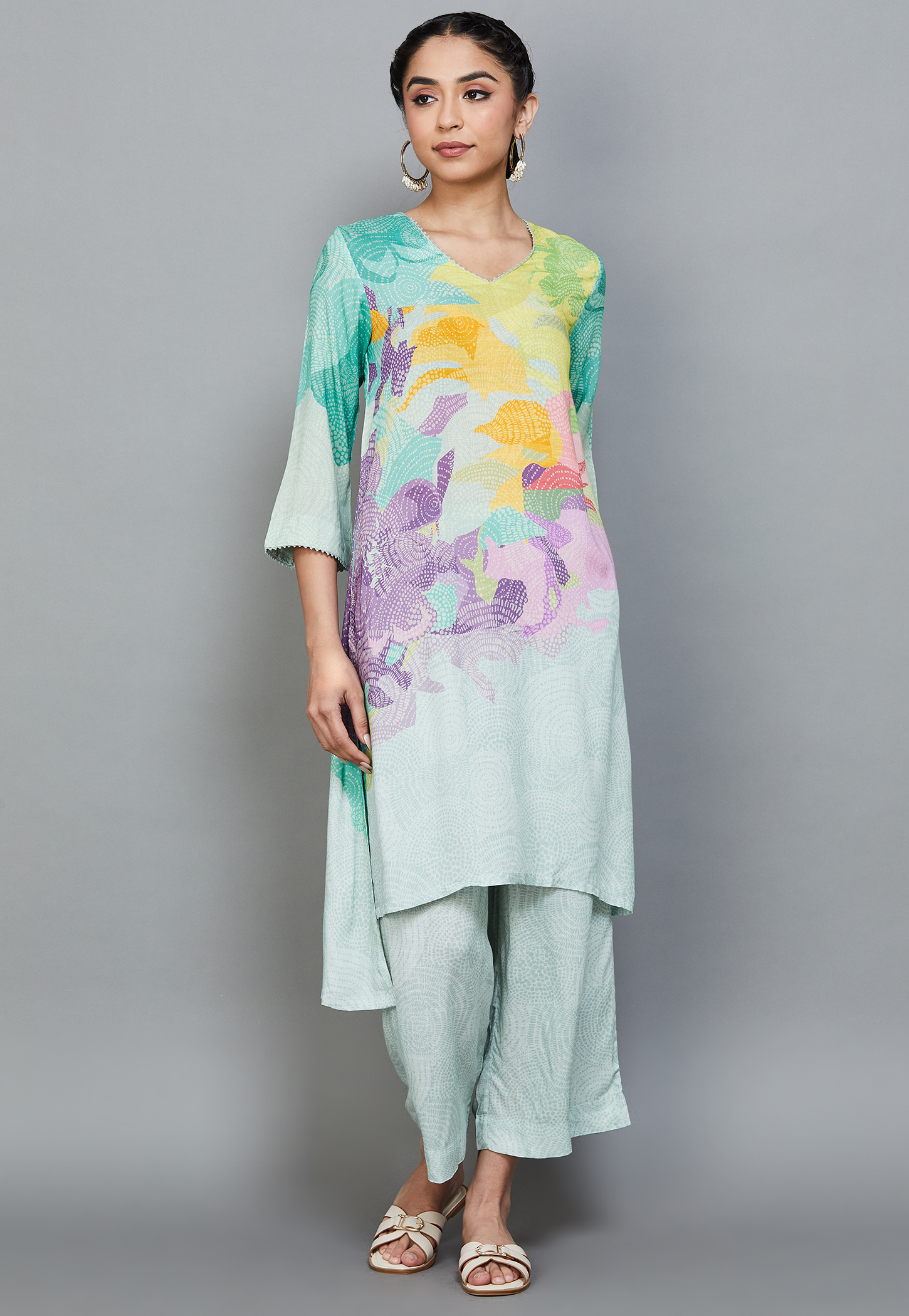 BIBA Floral Print High-Low Kurta Set-picture-39