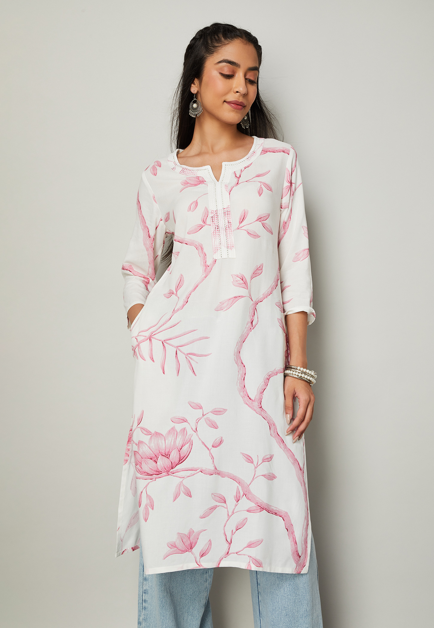 MELANGE Floral Print Straight Kurta-picture-37