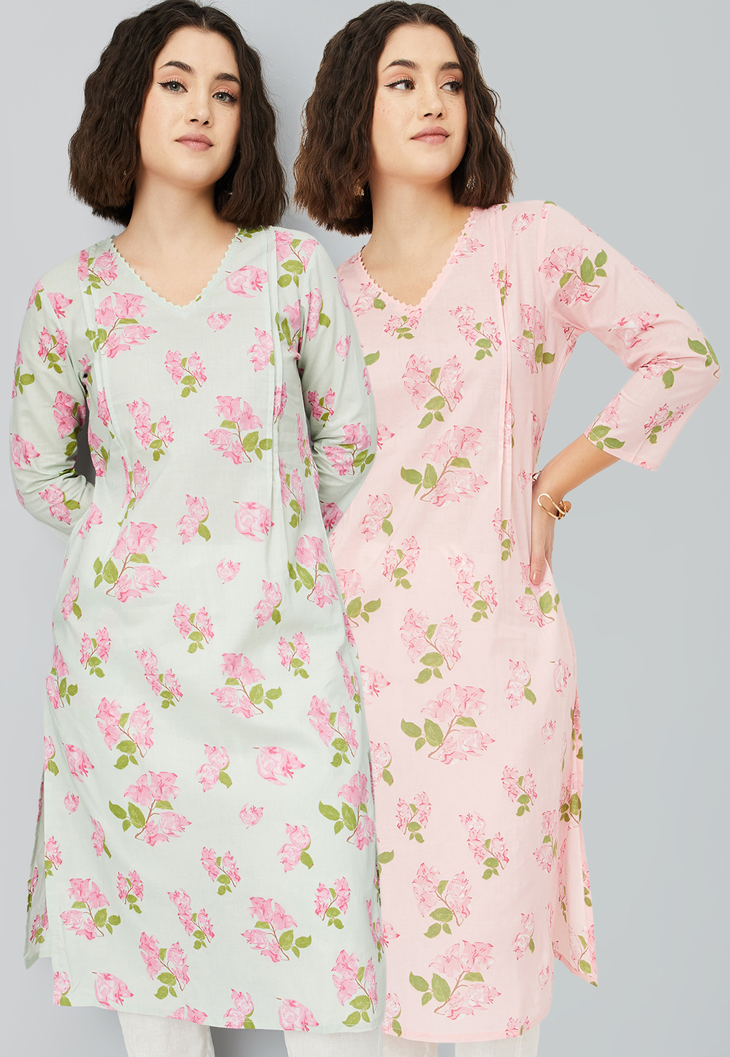 Women Floral Printed Kurta - Pack of 2-image-4