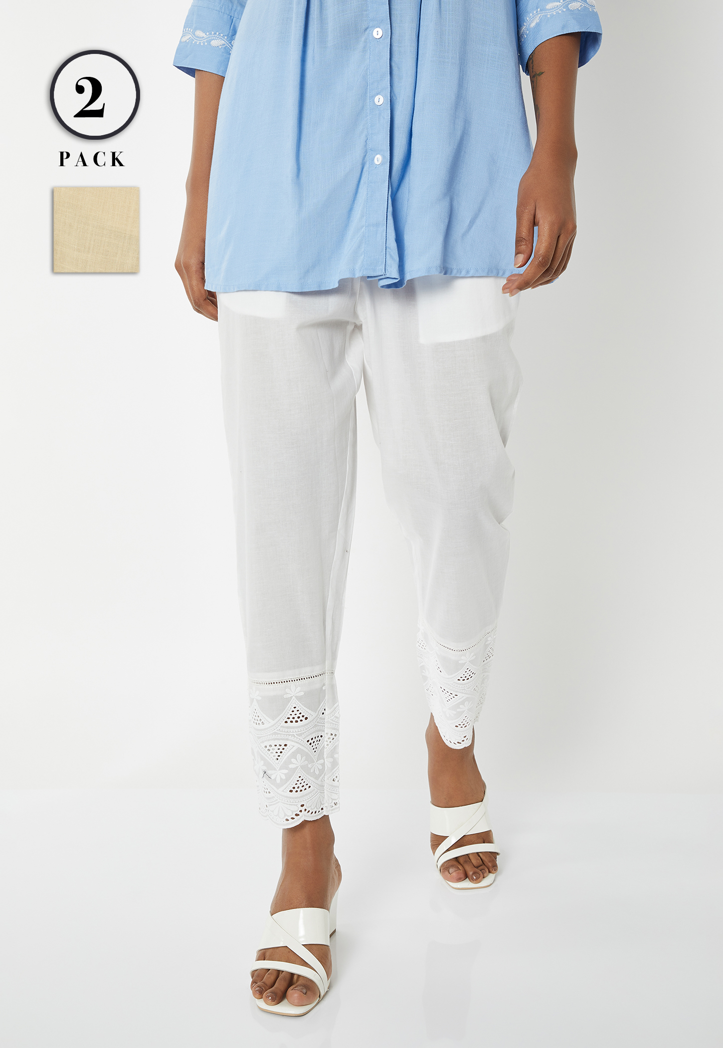Women Embroidered Straight Pants - Pack of 2-picture-29