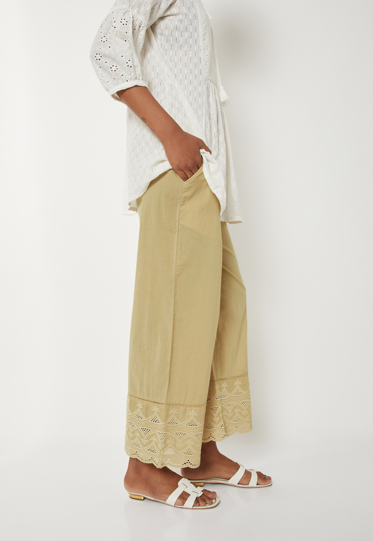 Women Embroidered Palazzos with Scalloped Hem-image-12