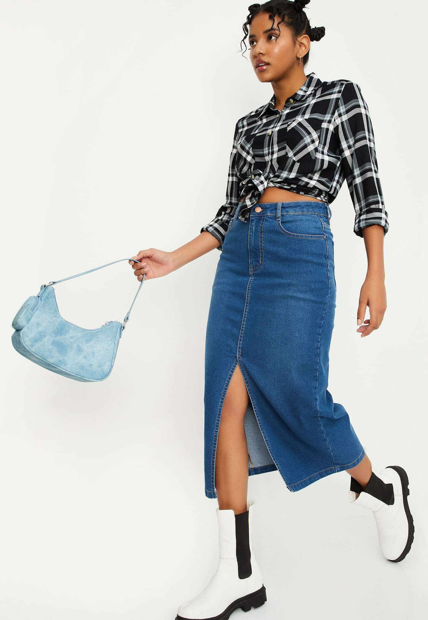 Women Washed Denim Skirt-image-47