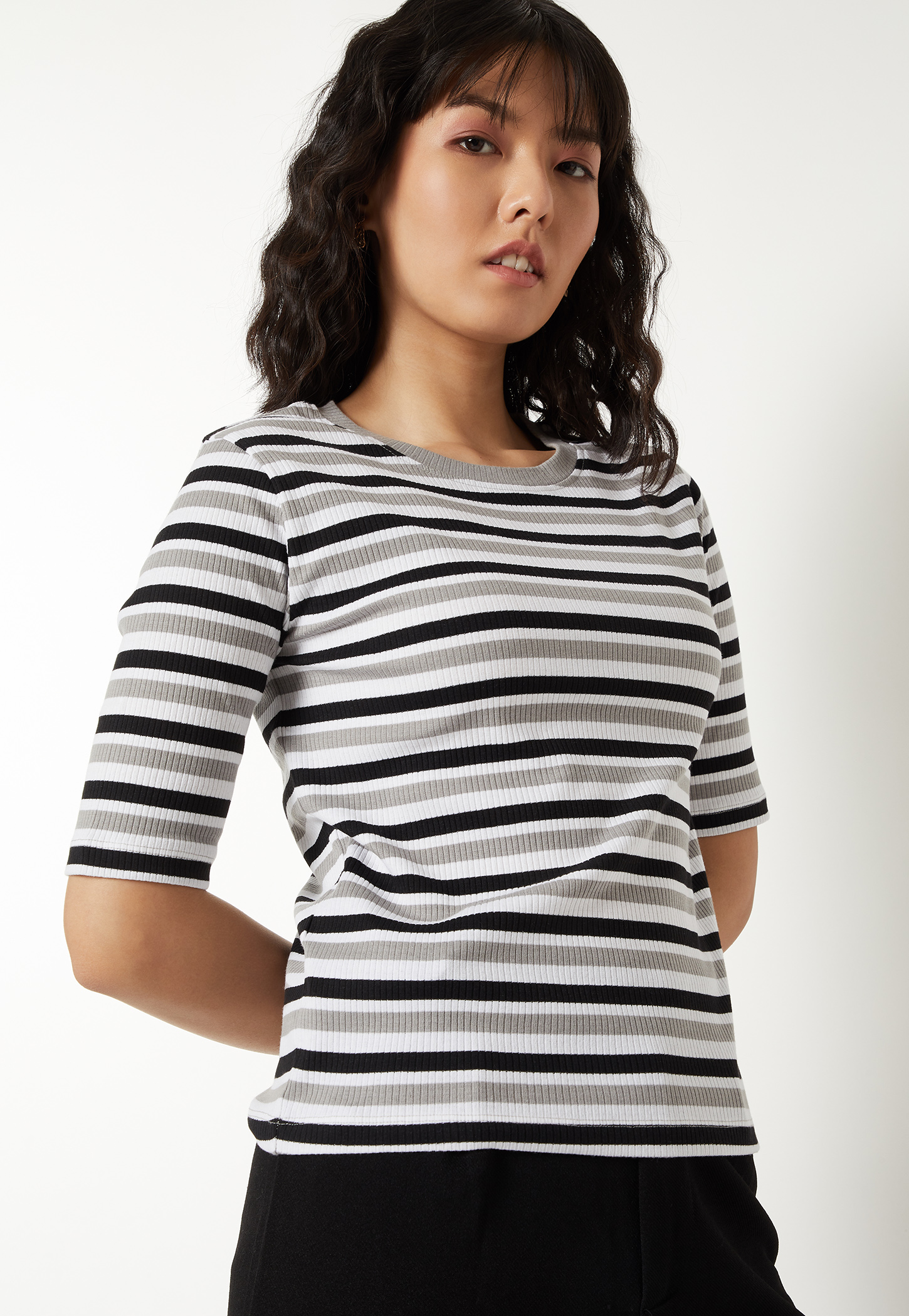 Women Striped Ribbed T-shirt-picture-49