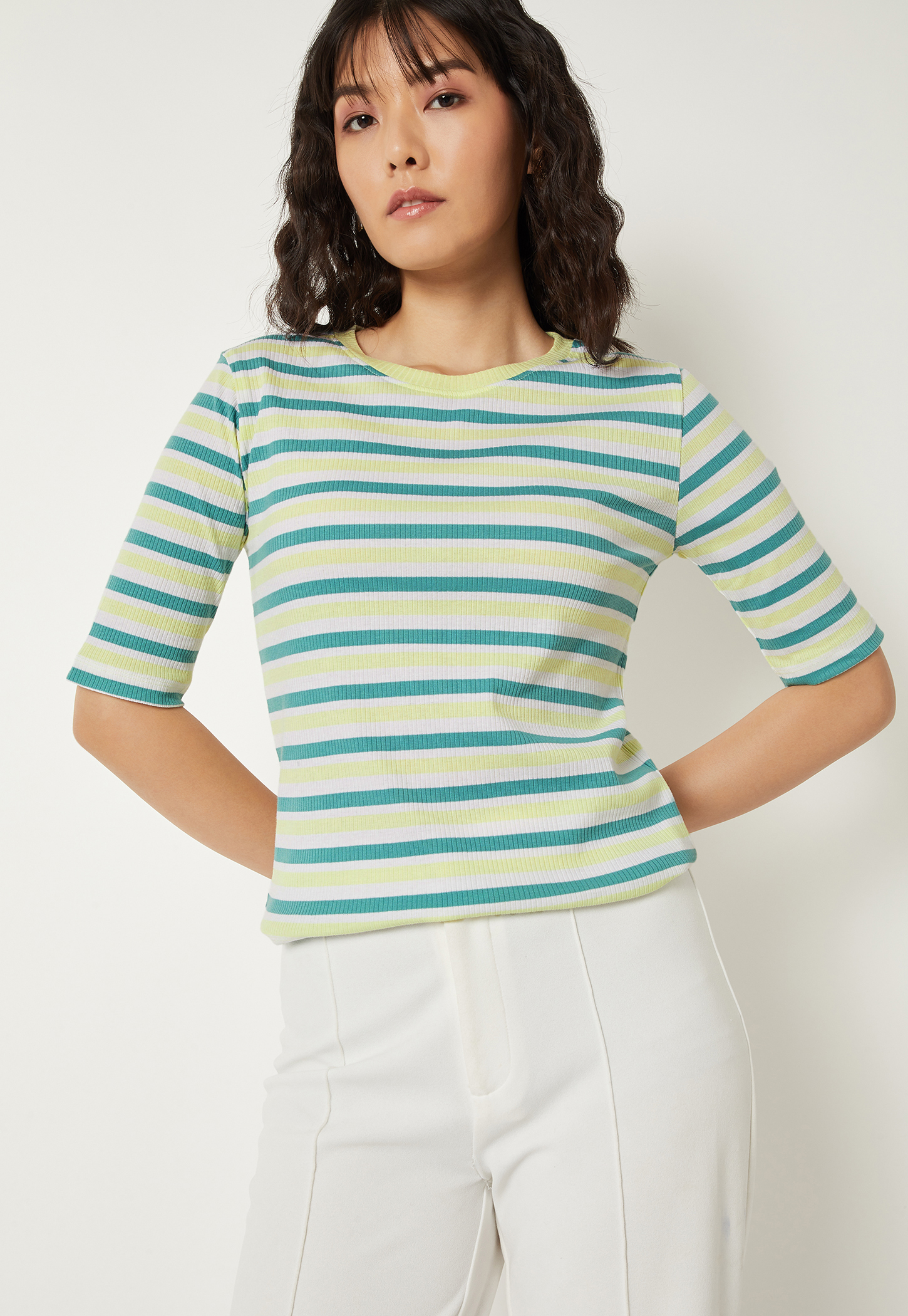 Women Striped Ribbed T-shirt-picture-28