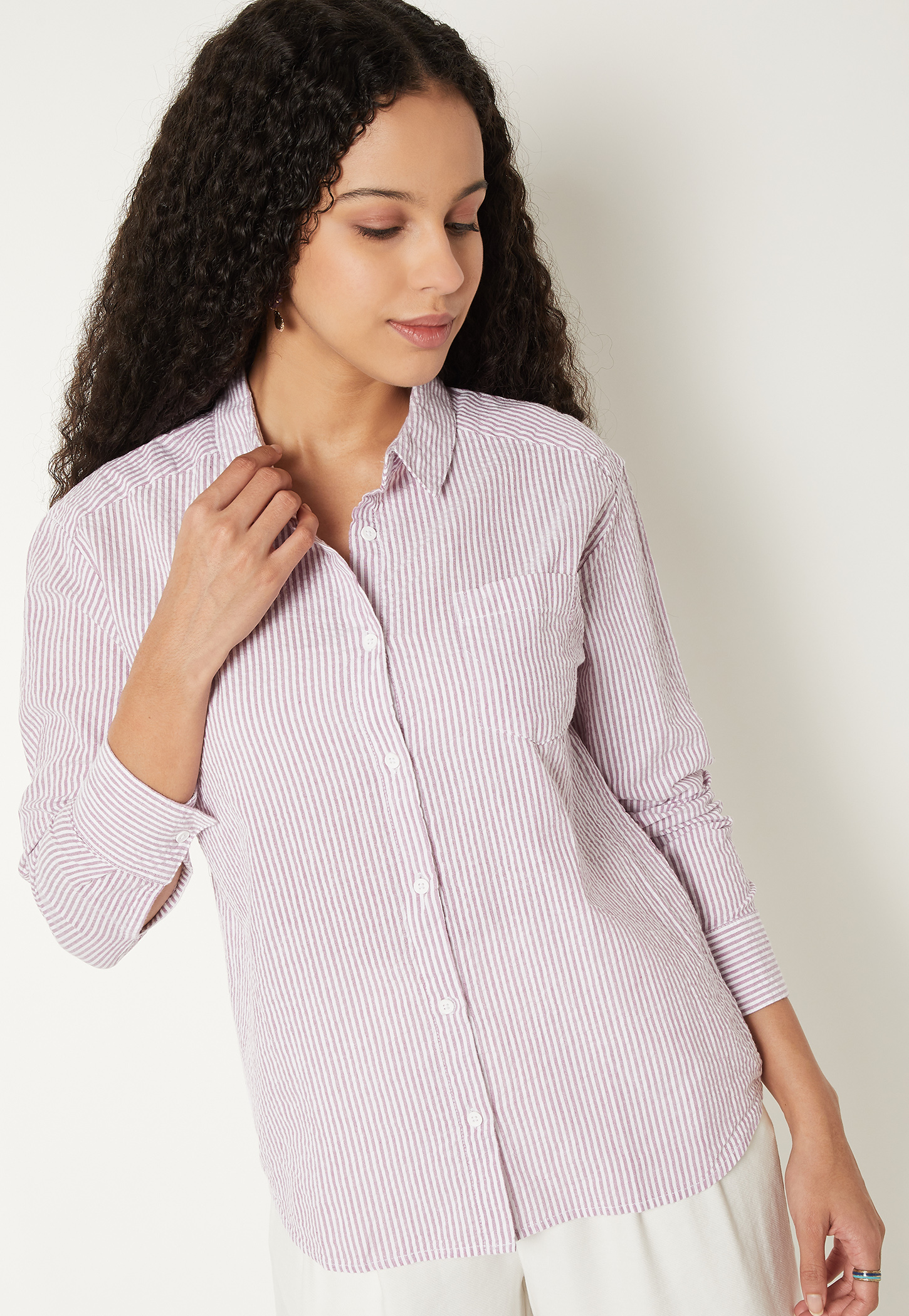 Women Regular Fit Striped Shirt-image-9