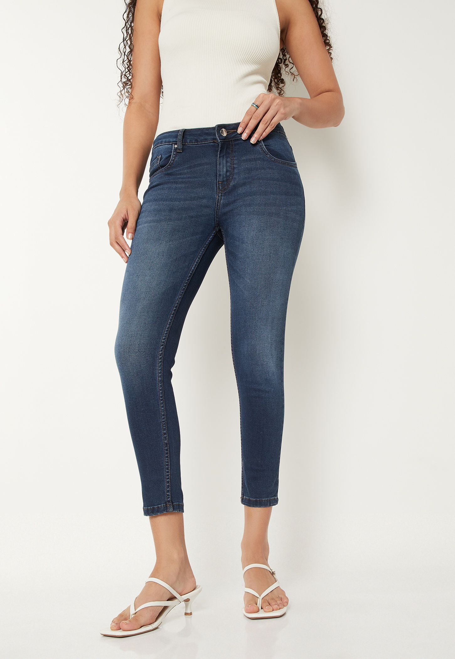 Women Washed Skinny Fit Crop Jeans-picture-43