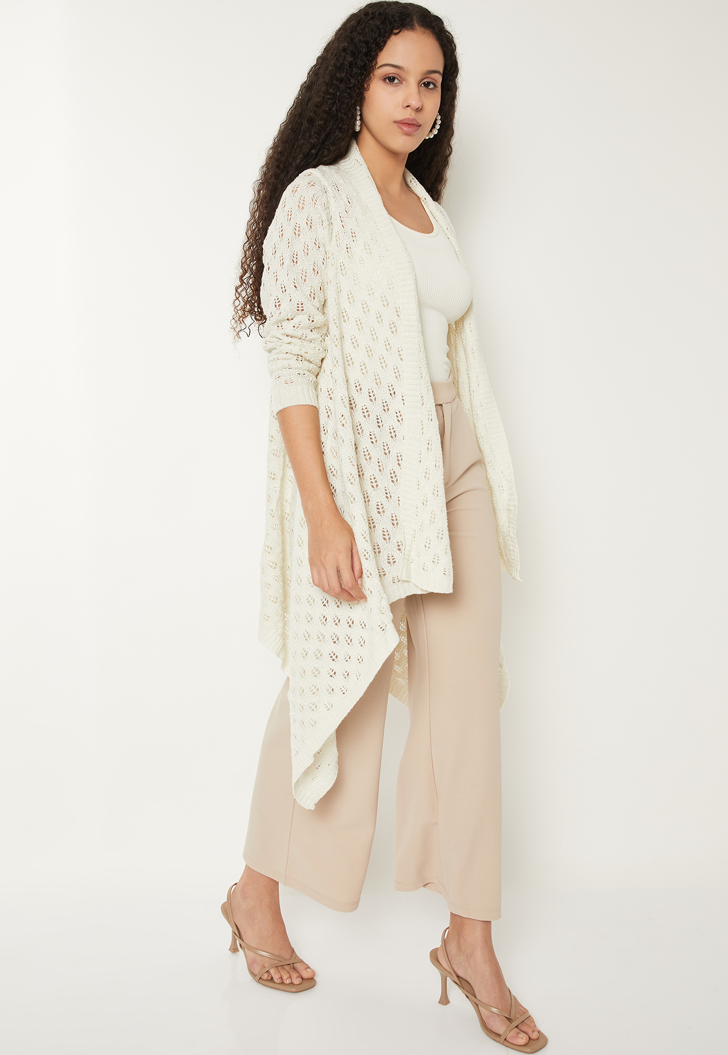 Women Knit Longline Waterfall Shrug-image-6