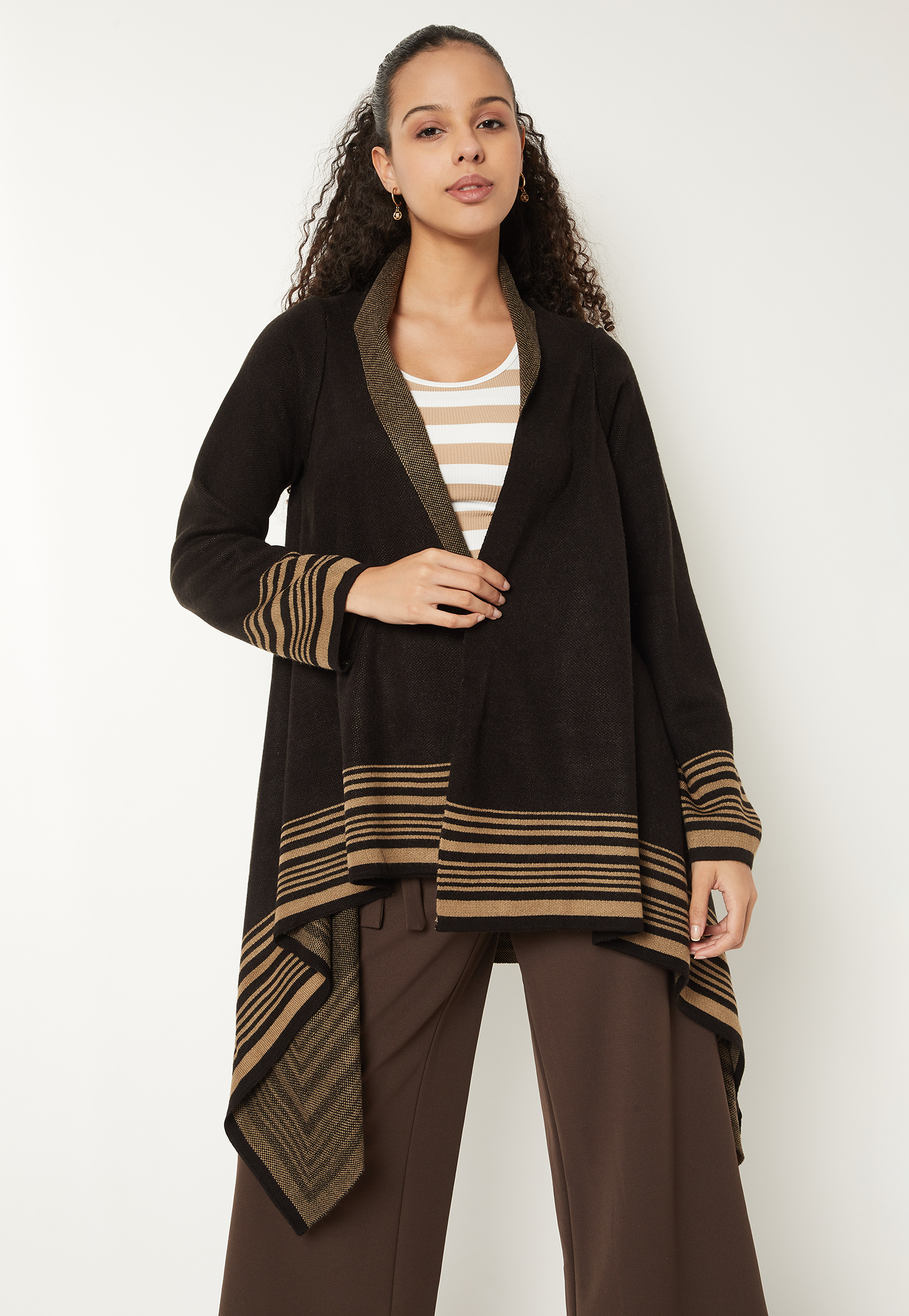 Women Striped Waterfall Shrug-image-23