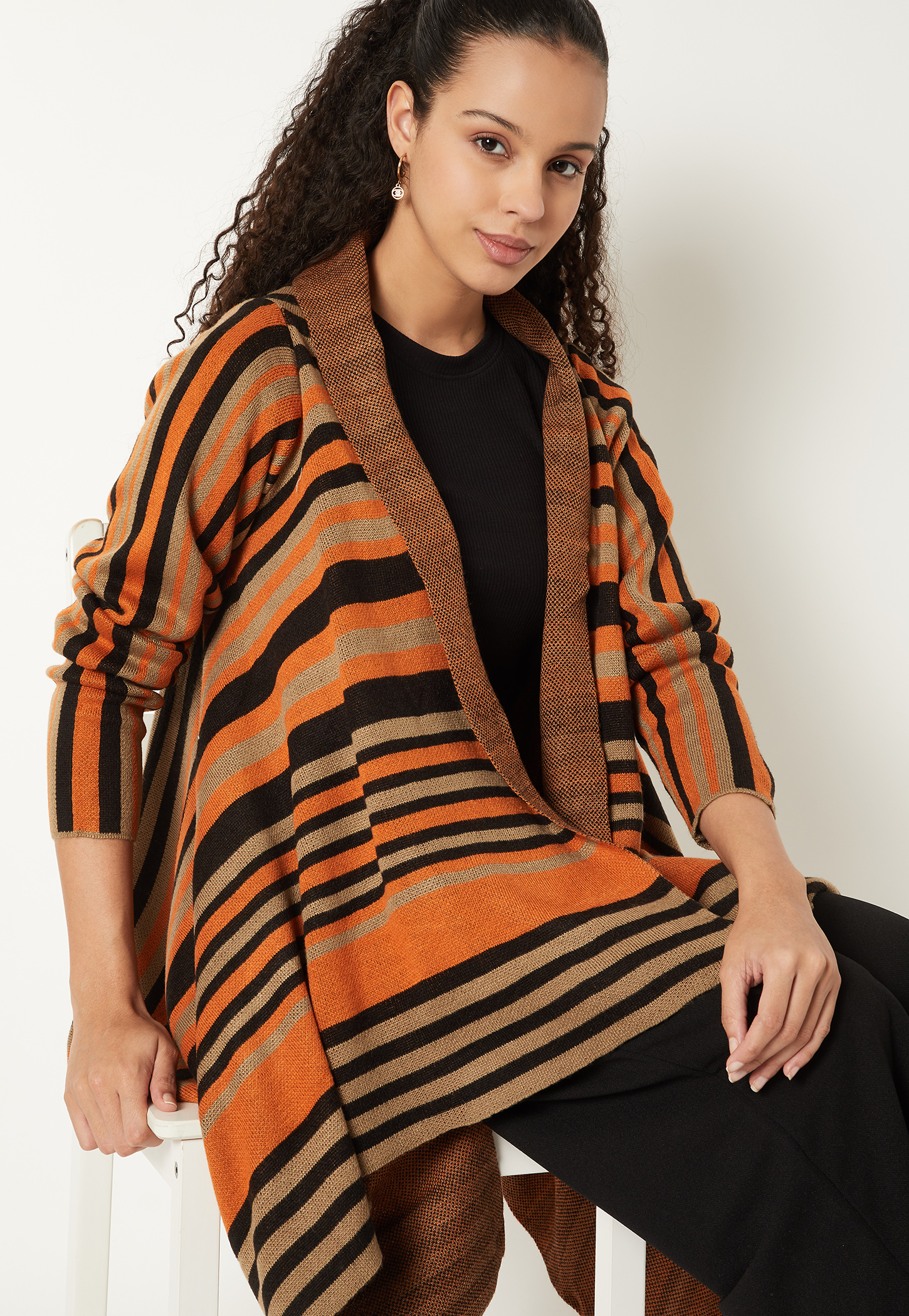 Women Striped Waterfall Shrug-image-7