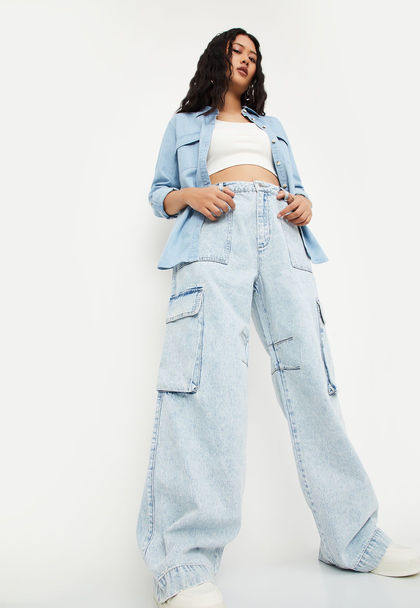 Women Washed Cargo Jeans-picture-36