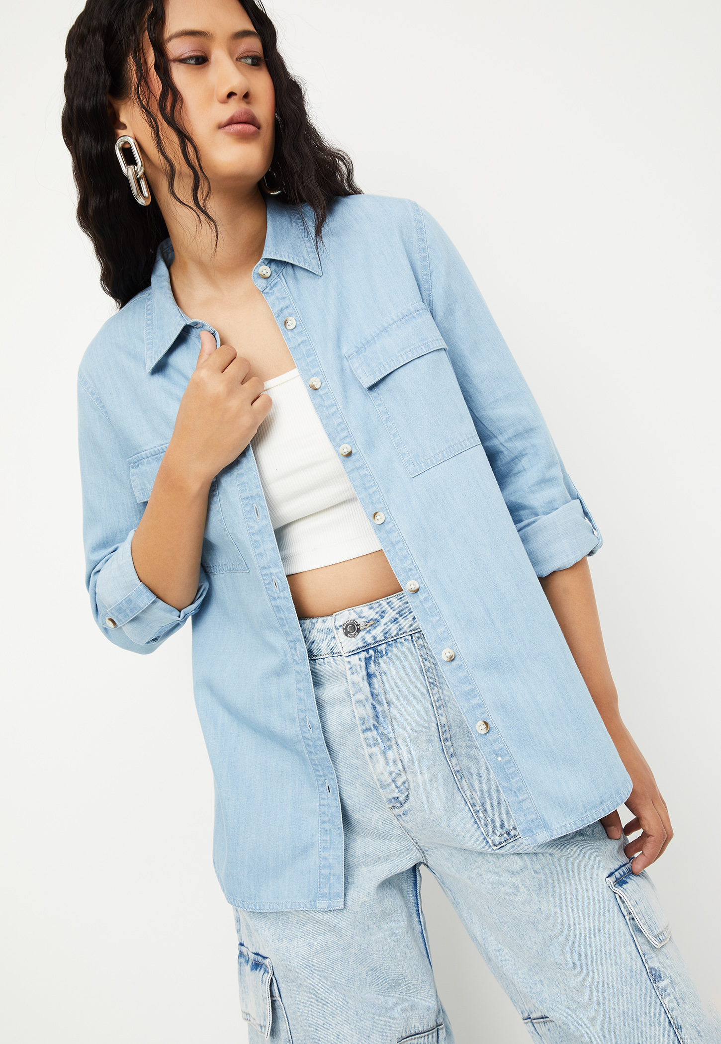 Women Washed Denim Shirt-image-5